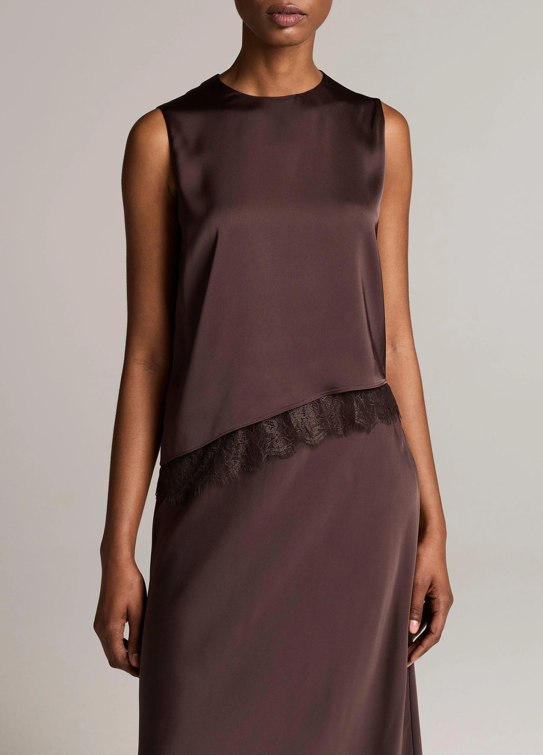 Lace-Trim Satin Asymmetric Shell - 1
