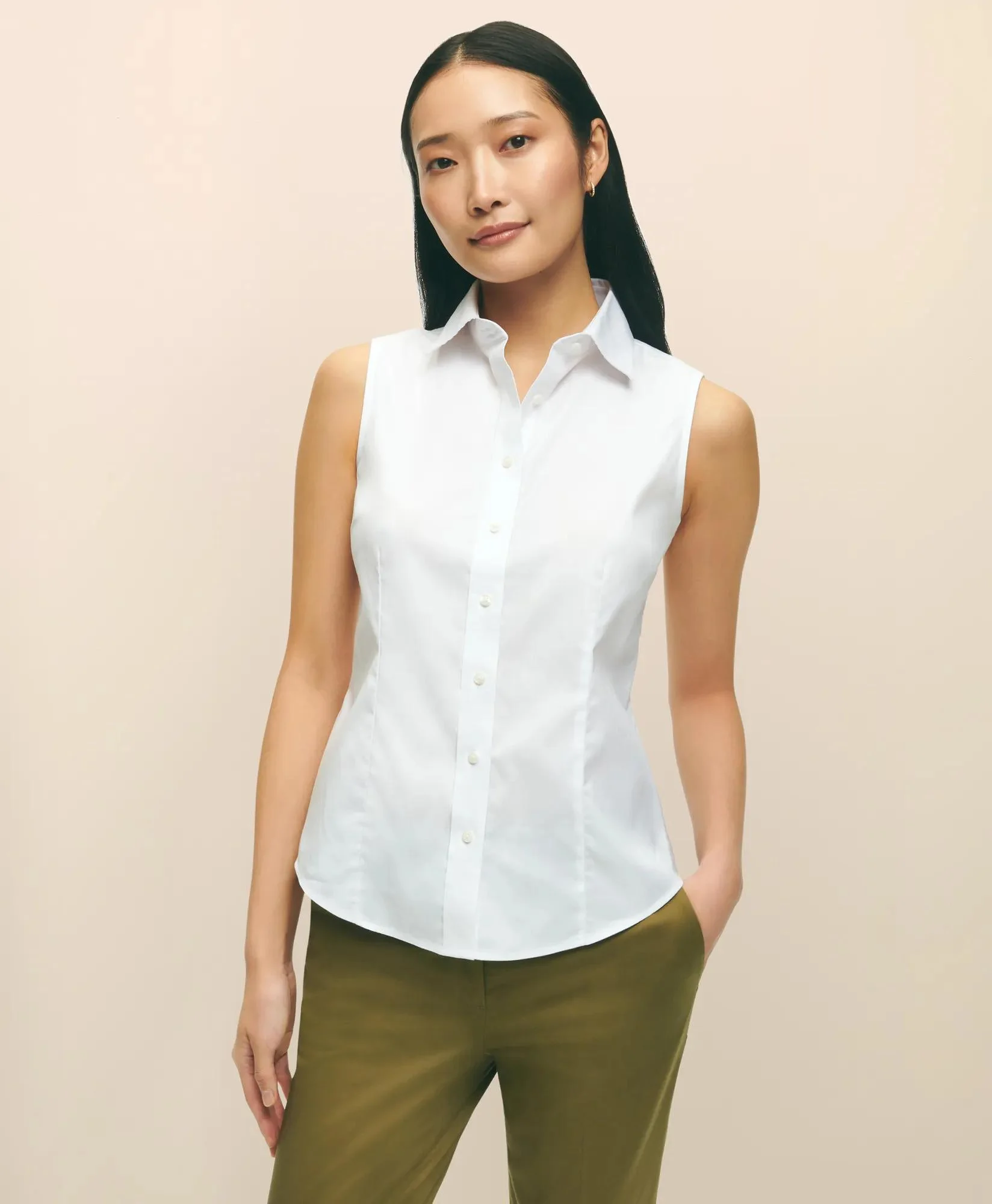 Fitted Non-Iron Stretch Supima® Cotton Sleeveless Dress Shirt - 1