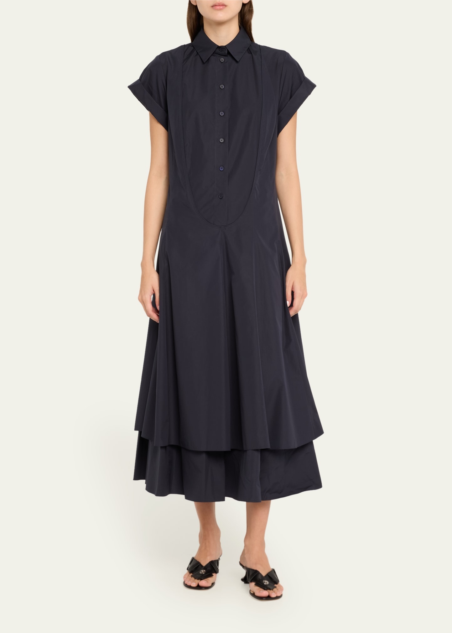 Layered Poplin Seamed Placket Midi Shirtdress - 2