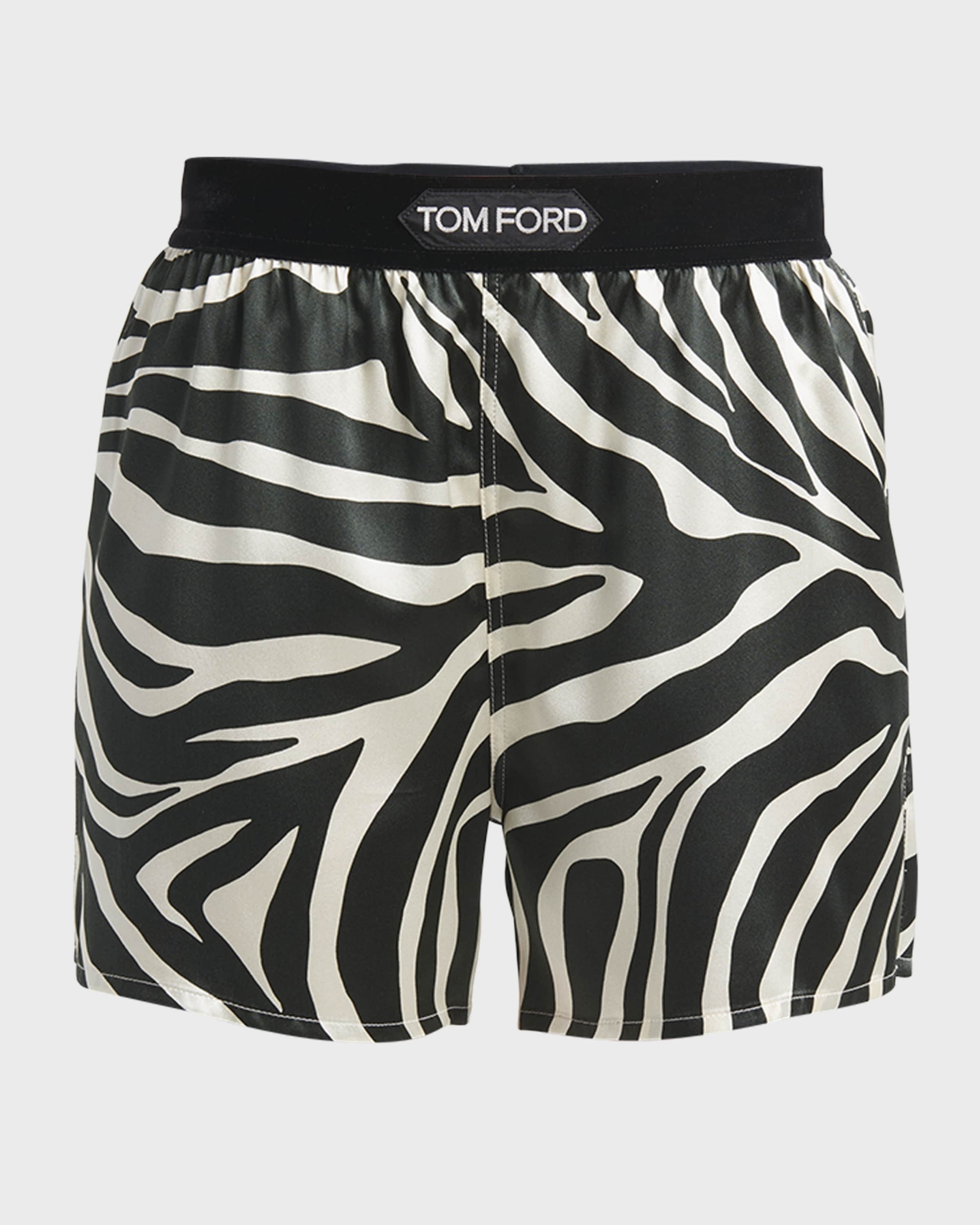 Optical Zebra Print Signature Silk Pajama Shorts - 1
