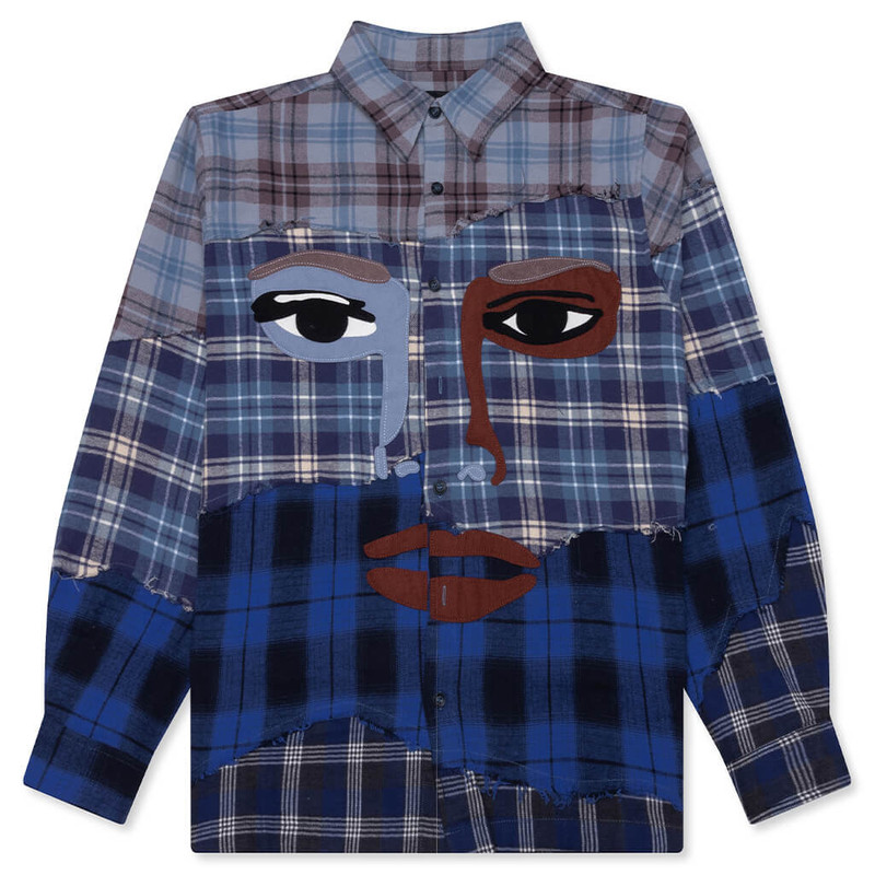 FACE PATCHWORK FLANNEL - BLUE MULTI 1
