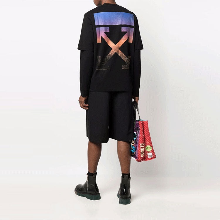 Men's Off-White Gradient Arrow Long Sleeves Loose Fit Black T-Shirt OMAB066F21JER0041084 - 4