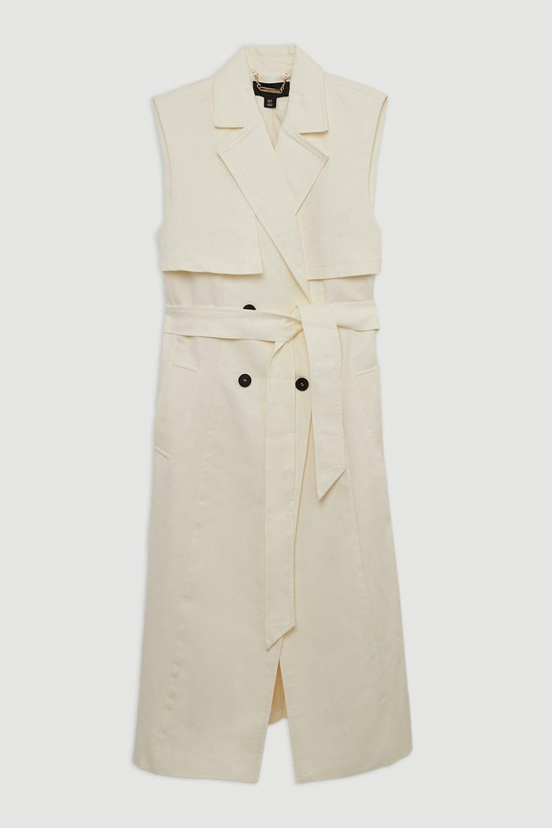 Tailored Sleeveless Belted Trench Coat 4
