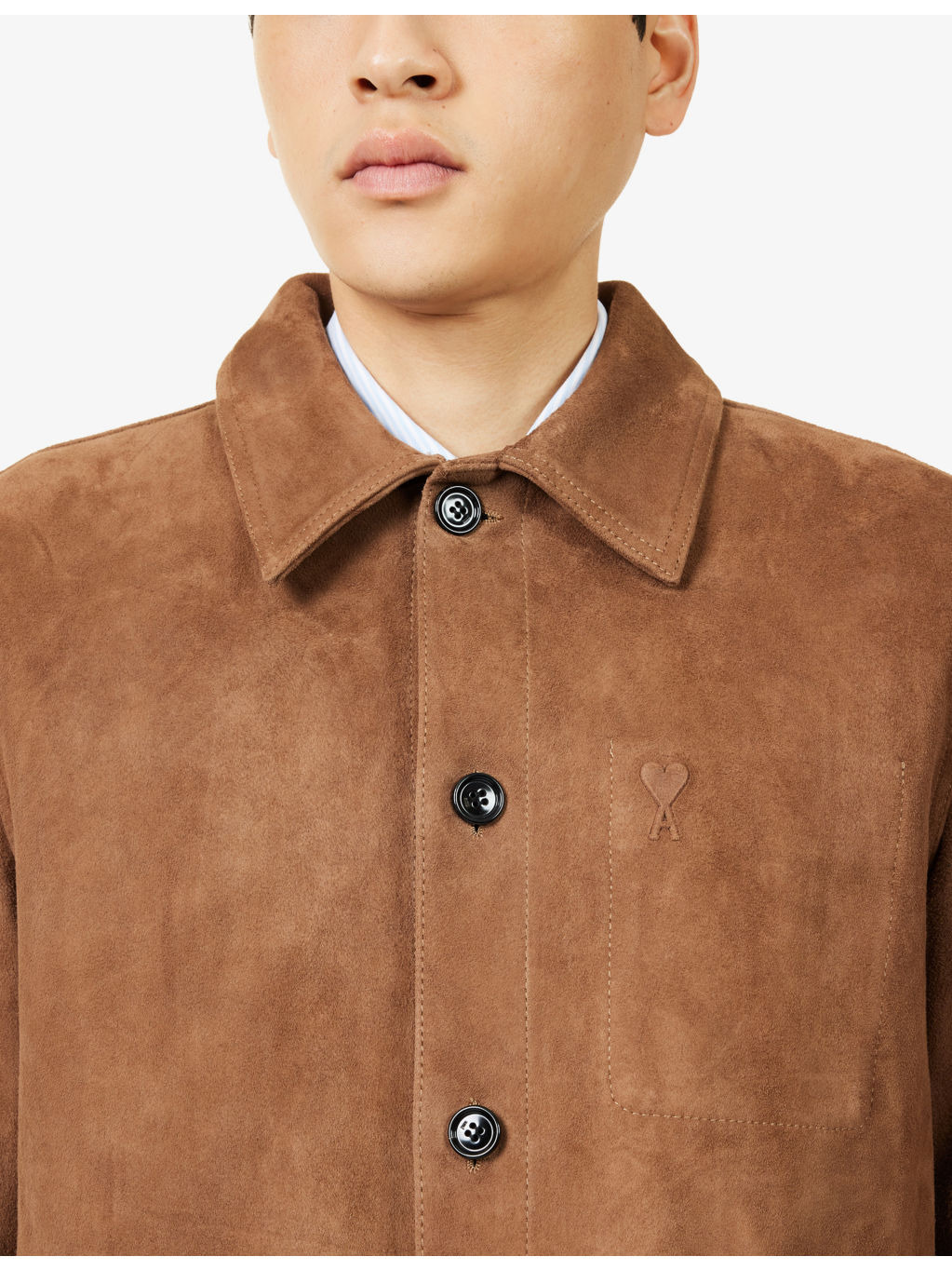 Pointed-Collar Embossed-Logo Leather Jacket - 5