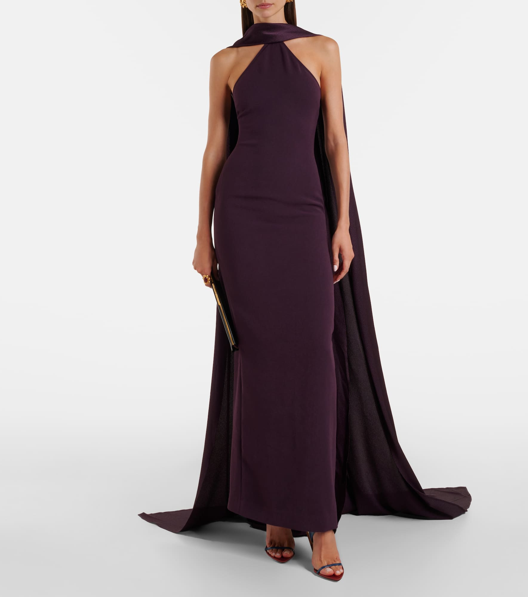 Ophelia cape-detail halterneck gown - 2