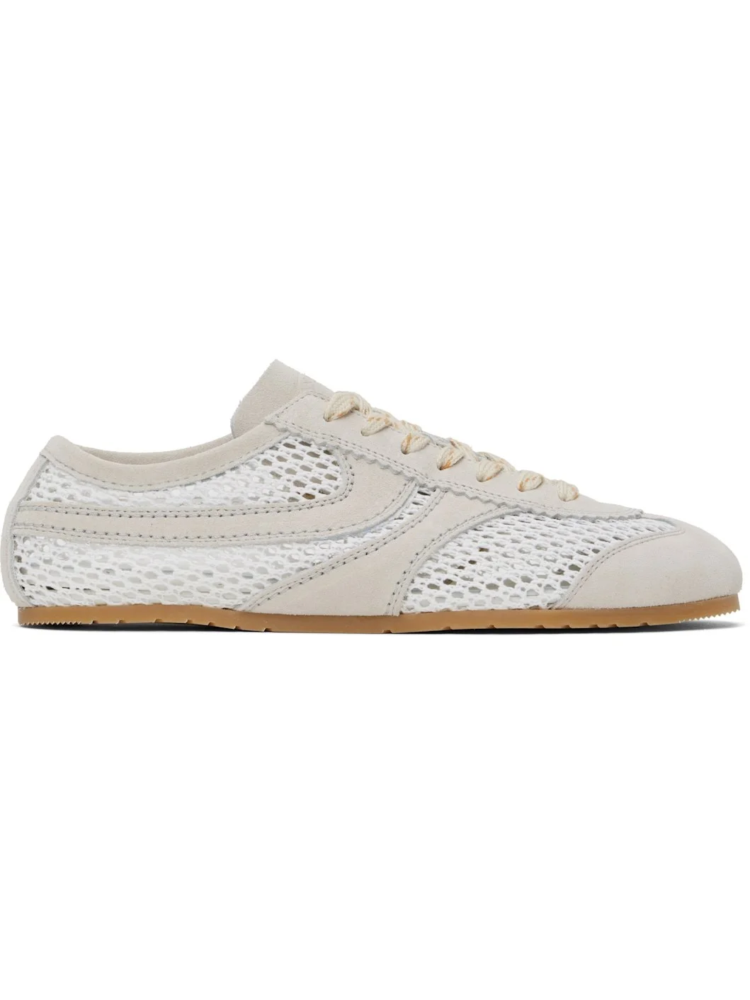 White & Beige Suede Sneakers - 1