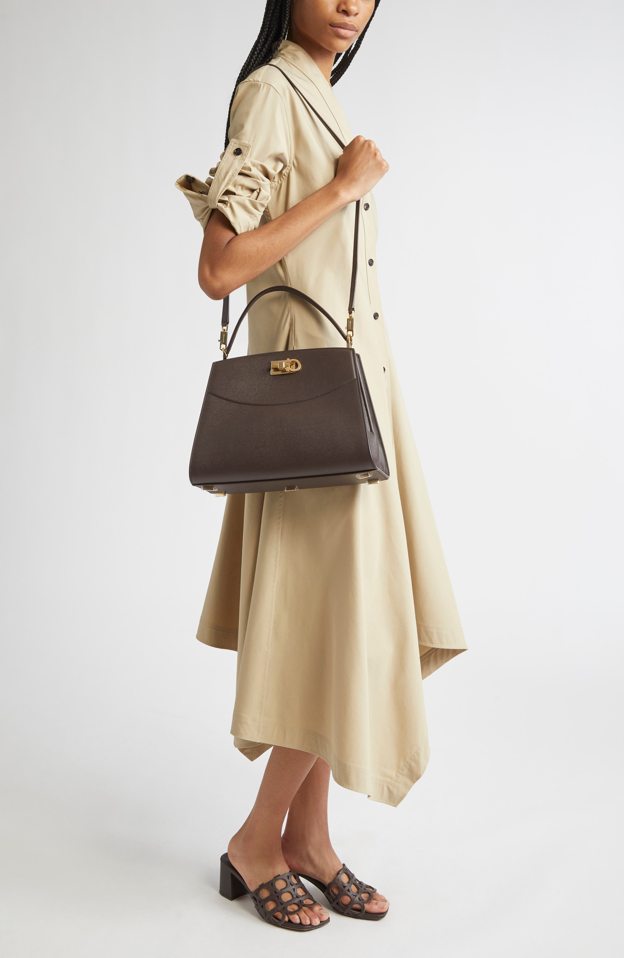 FERRAGAMO Small Studio Box Leather Top Handle Bag in Testa Di Moro at Nordstrom - 2