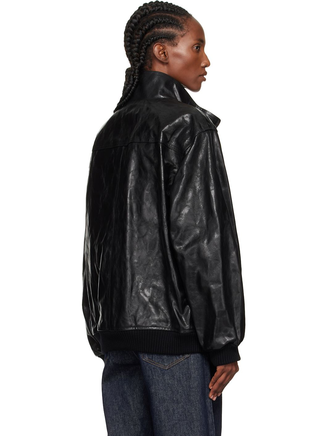 Black Zip Lamb Leather Jacket - 3
