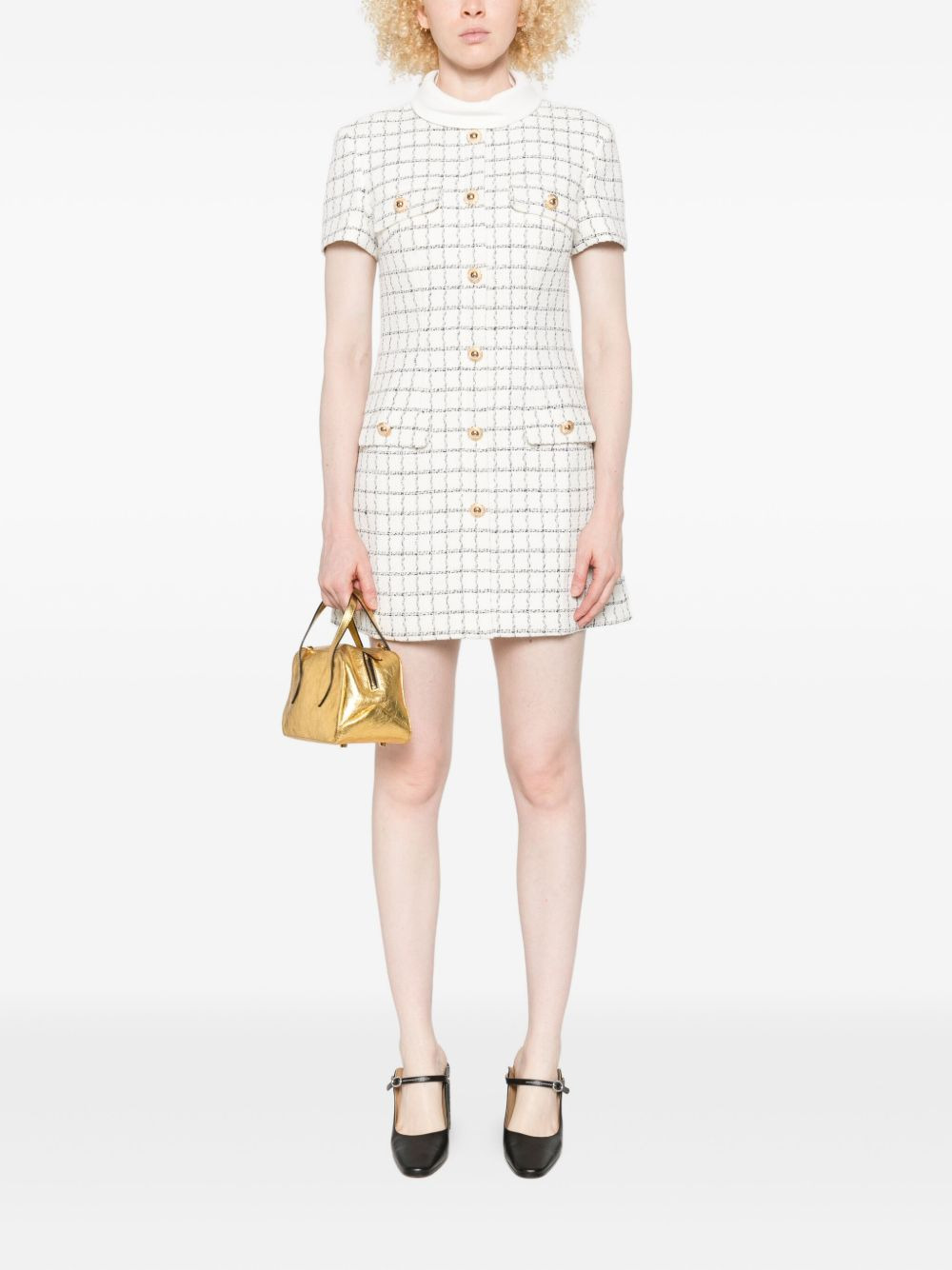 checked button-detailed mini dress - 2