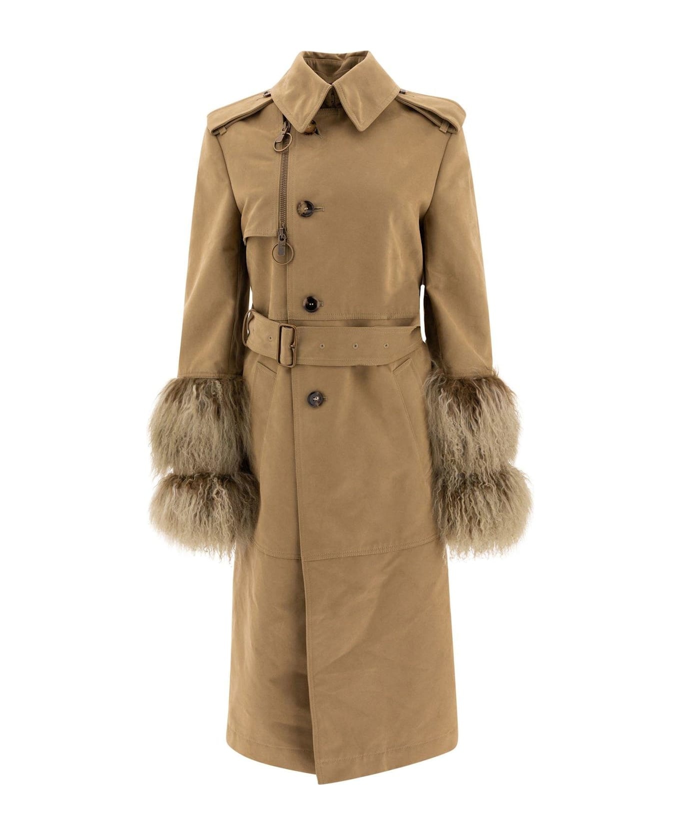 Cuff-detailed Belted Waist Coat - 1