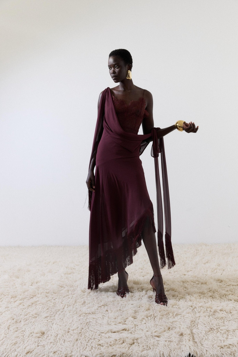 MISTRAL MIDI DRESS IN EARTH CHIFFON & LACE 1