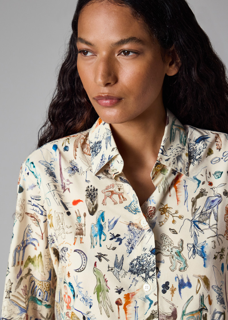 Women's Cream 'Little Beasts' Cotton-Blend Shirt 3
