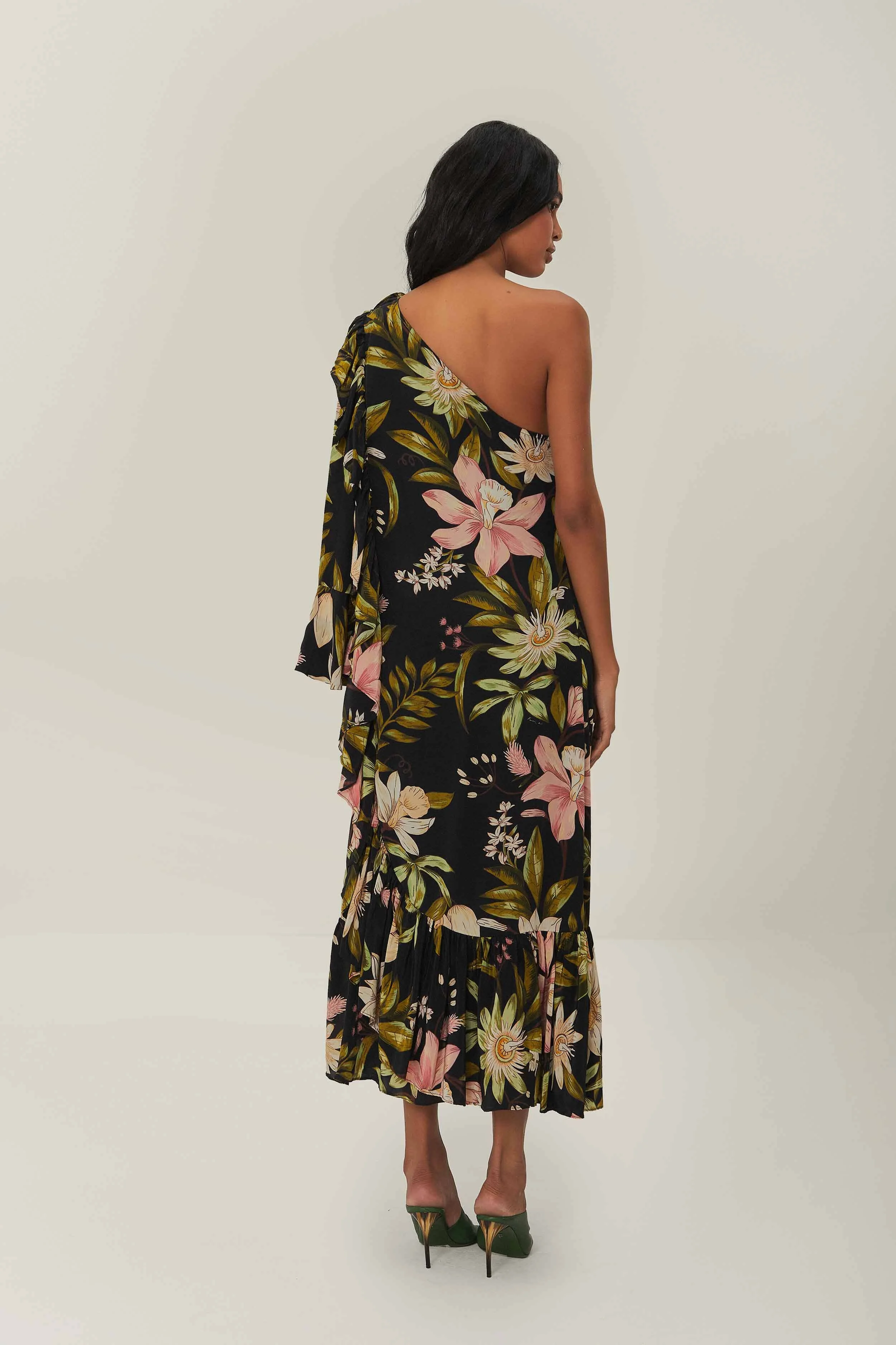 chinese dress ladies Farm Rio Provisrio Floral One-Shoulder Maxi Dress