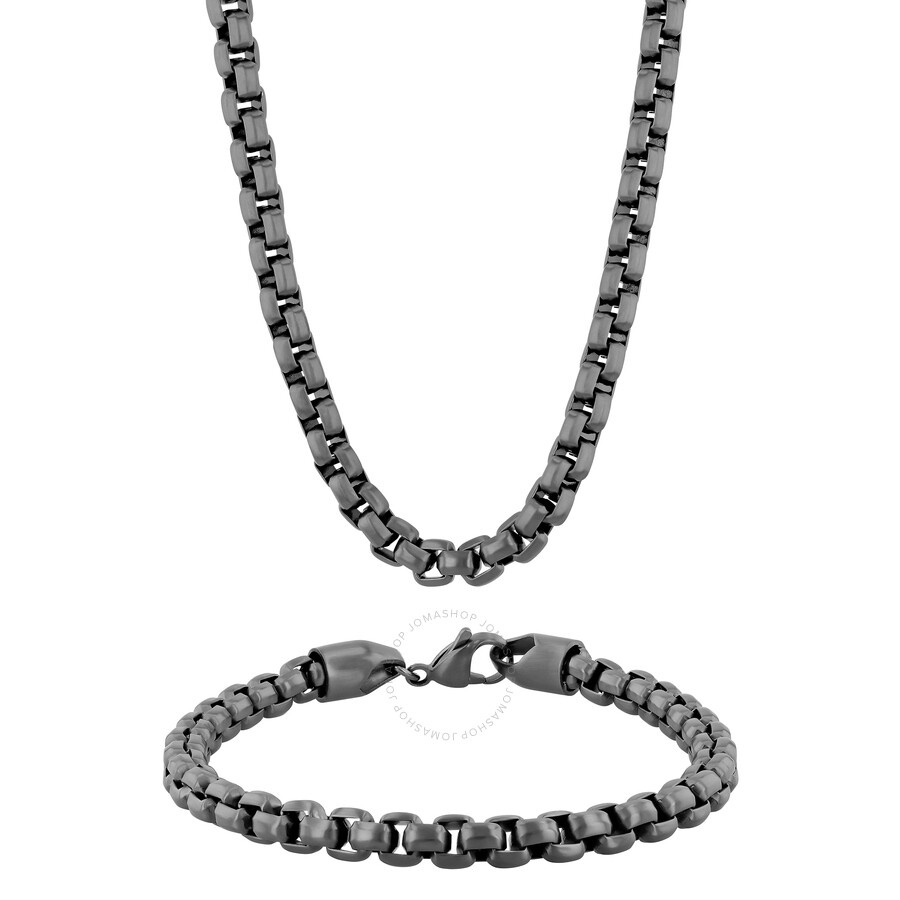 Robert Alton - Robert Alton Matte Grey Stainless Steel Chain and Bracelet 2-Piece Set - 3