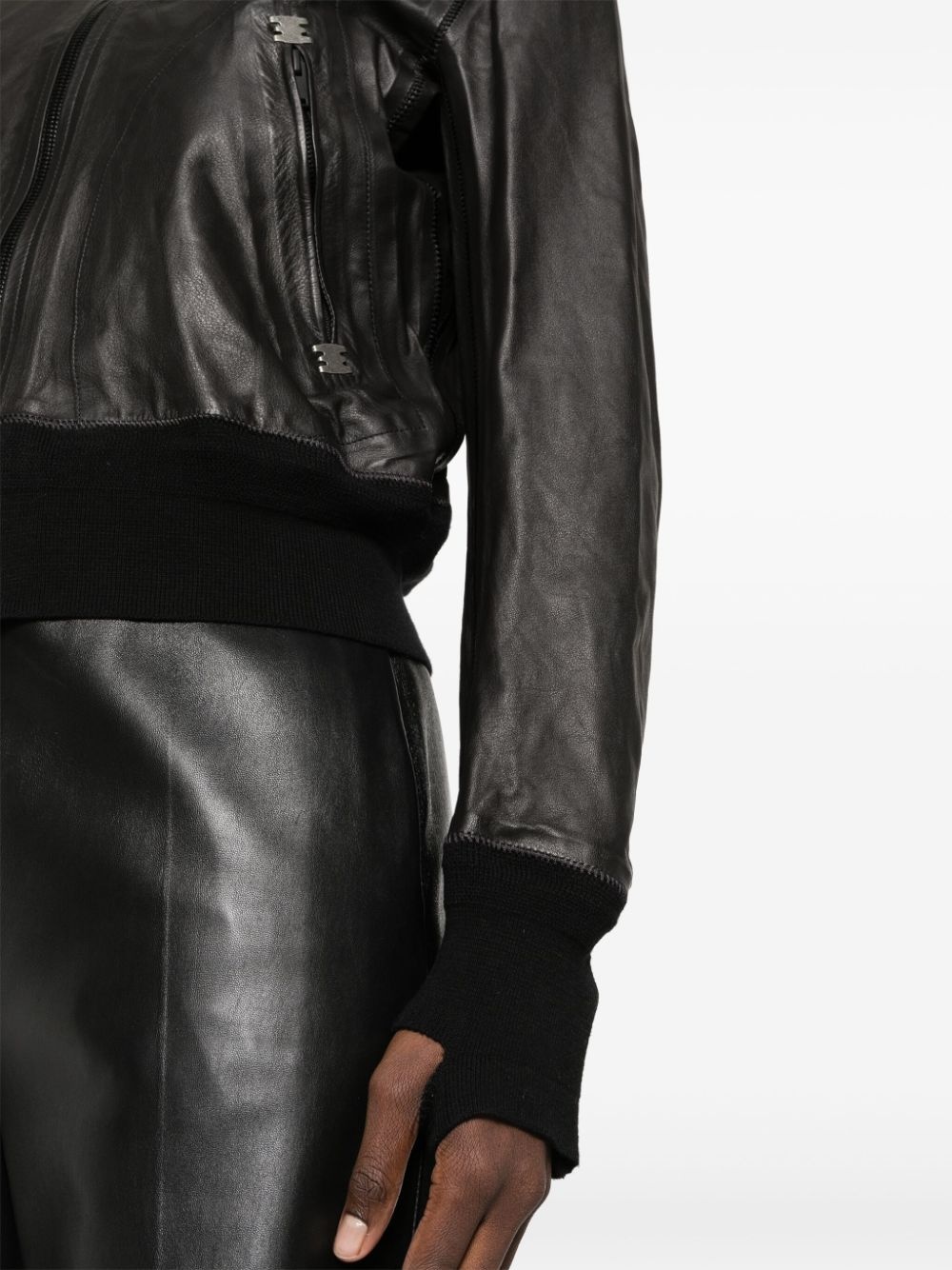 zip-up leather bomber jacket - 5