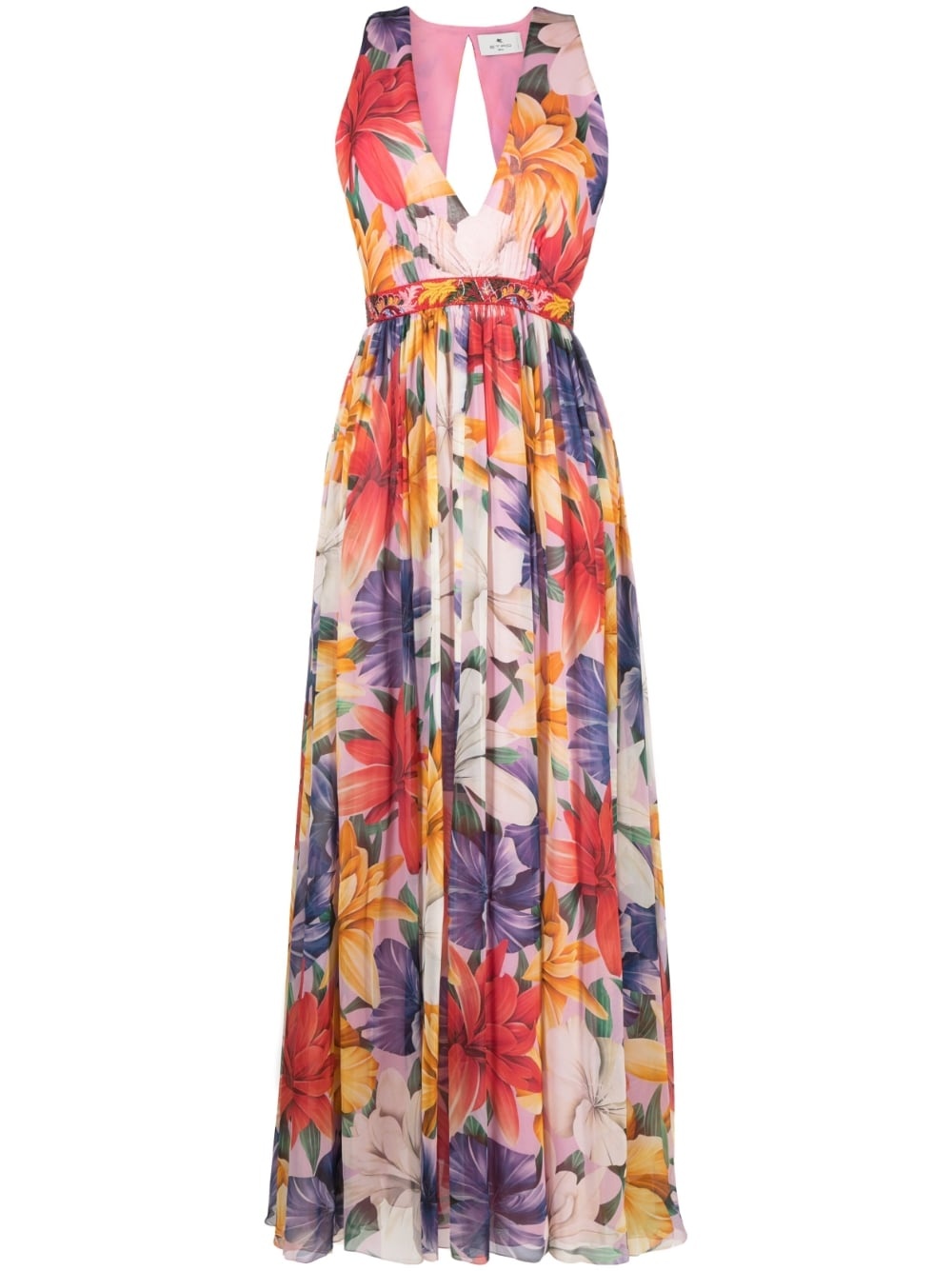 floral-print silk dress - 1