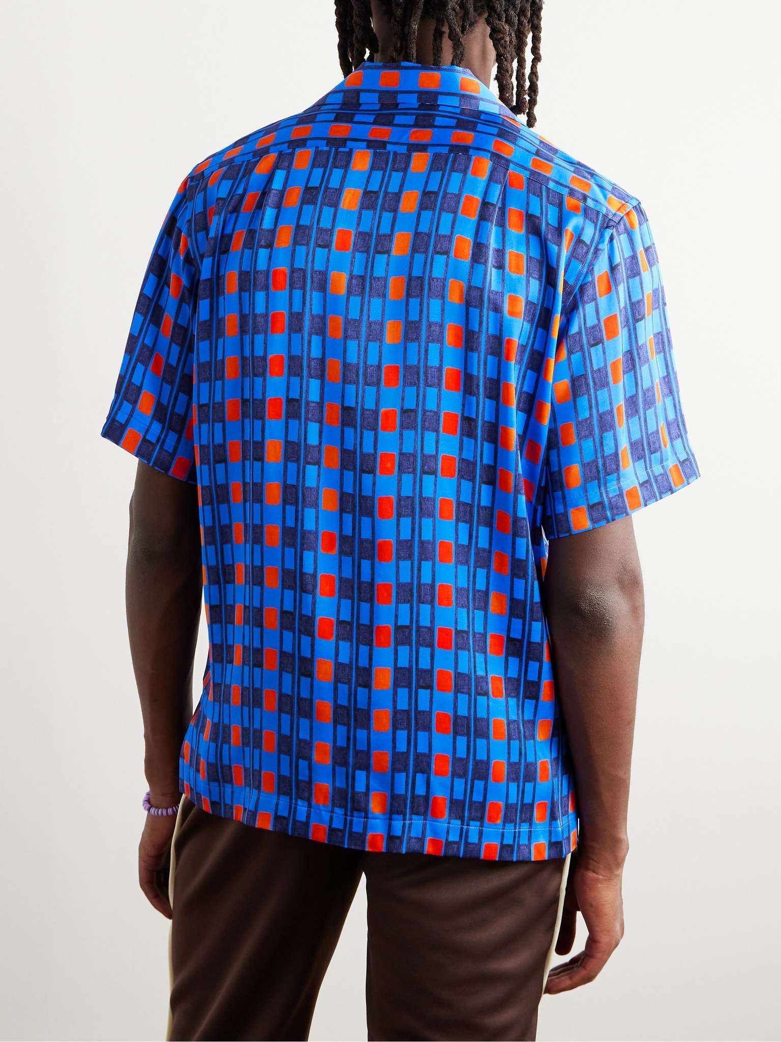 Camp-Collar Logo-Embroidered Printed Satin Shirt - 3