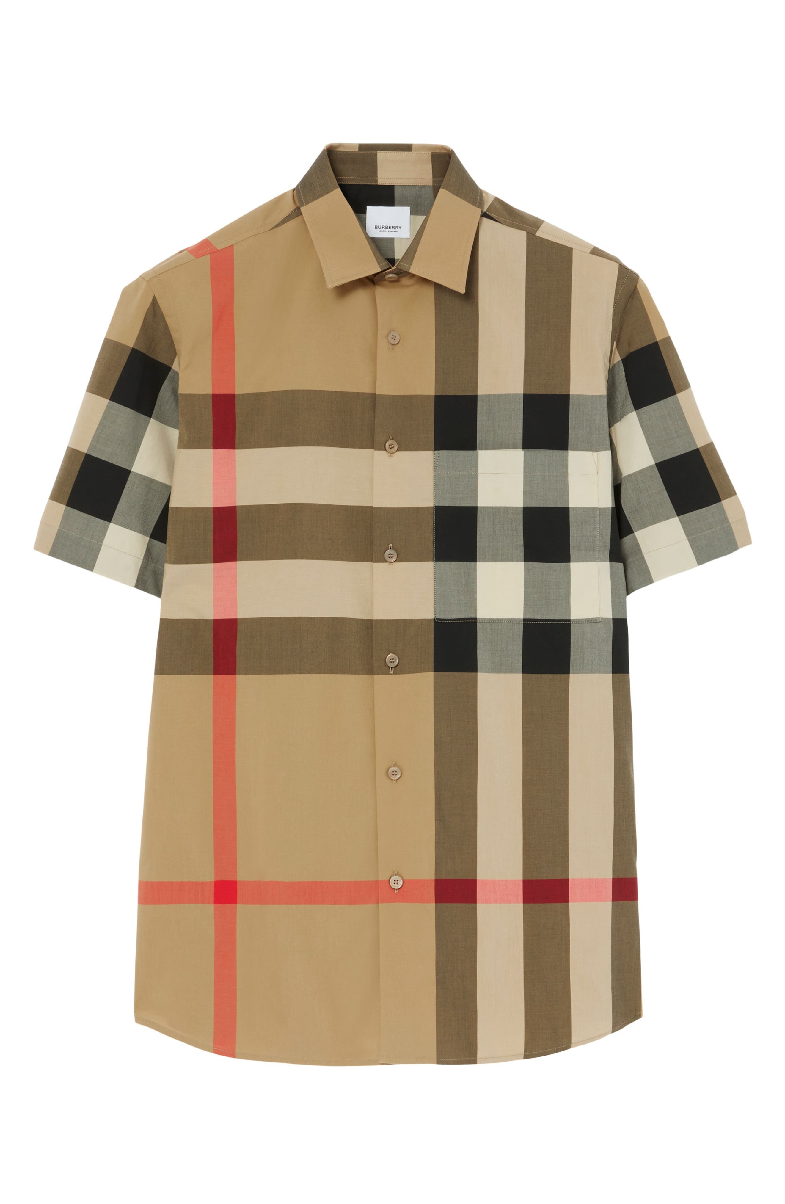 burberry Summerton Archive Short Sleeve Check Cotton Poplin Button-Up Shirt in Archive Beige Ip Chk  - 4