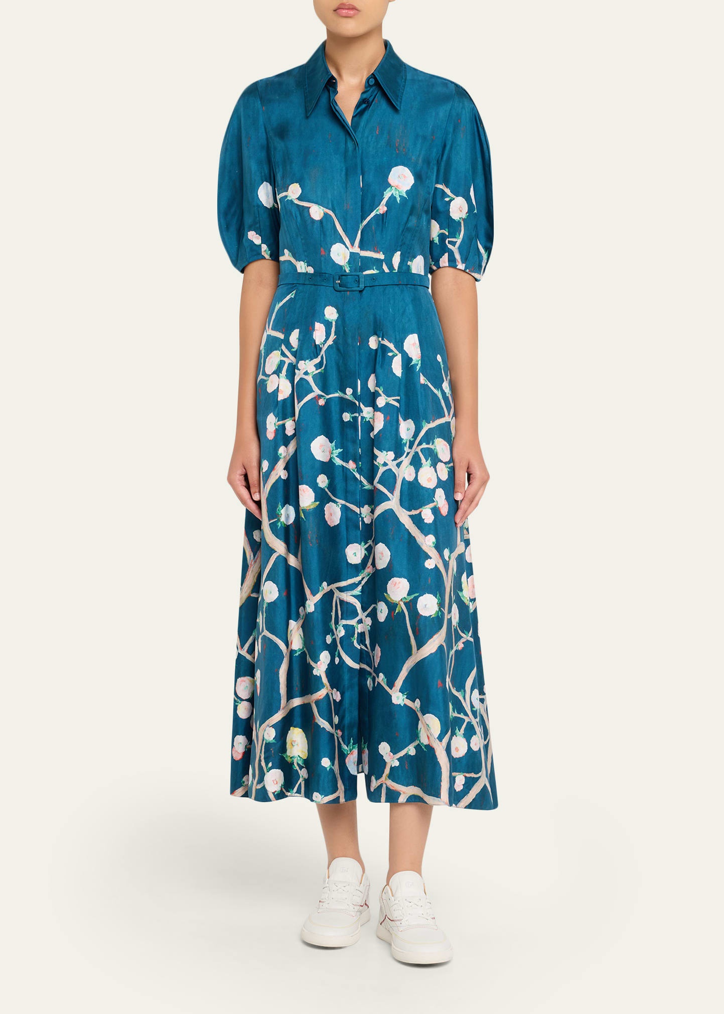 Maude Floral Pleated Midi Shirtdress With Belt - 2