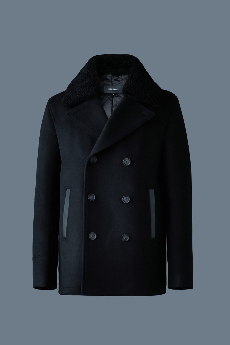 COLE wool double-breasted jacket with shearling collar - 1