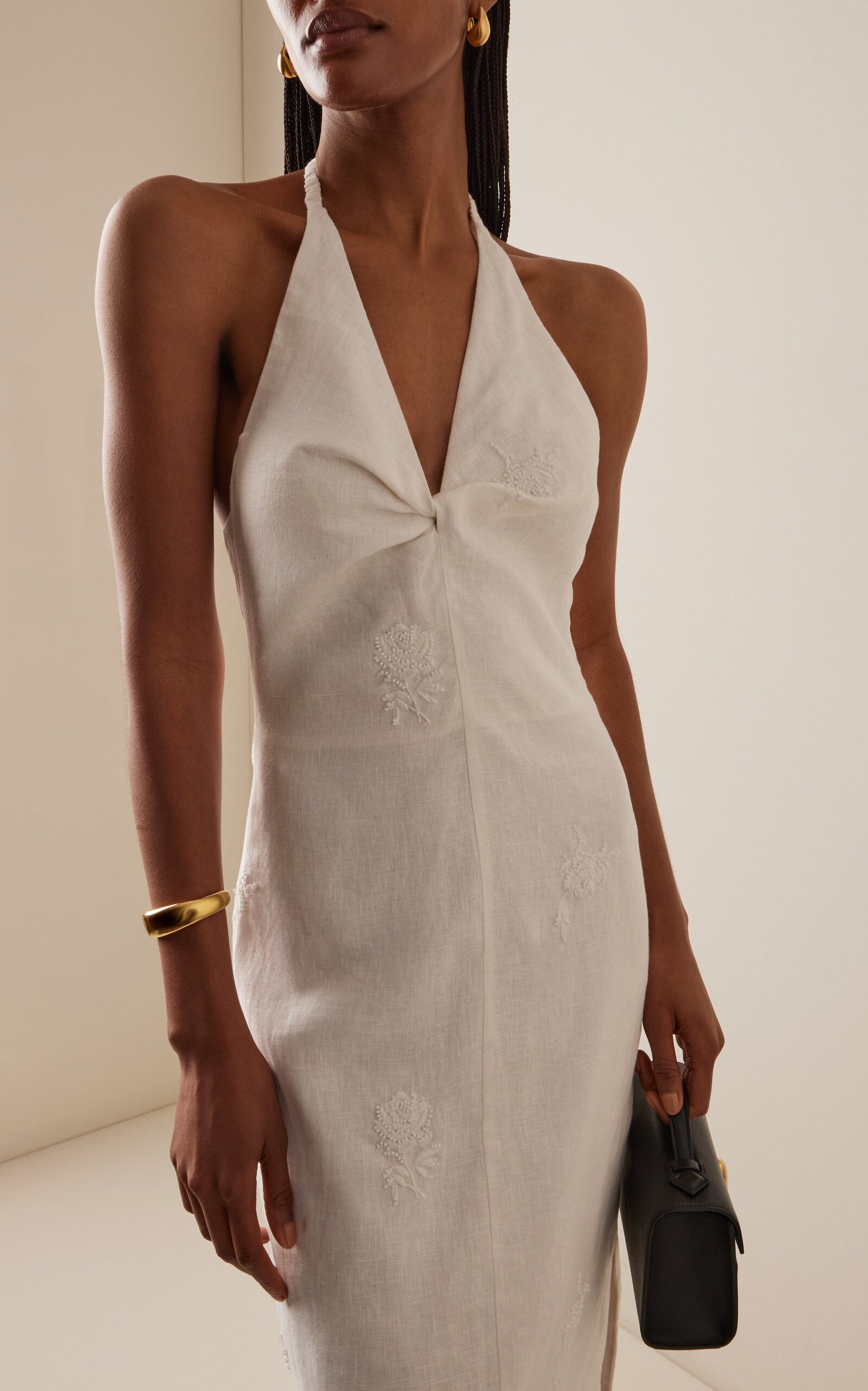 Alessandra Beaded Linen Maxi Halter Dress ivory - 2