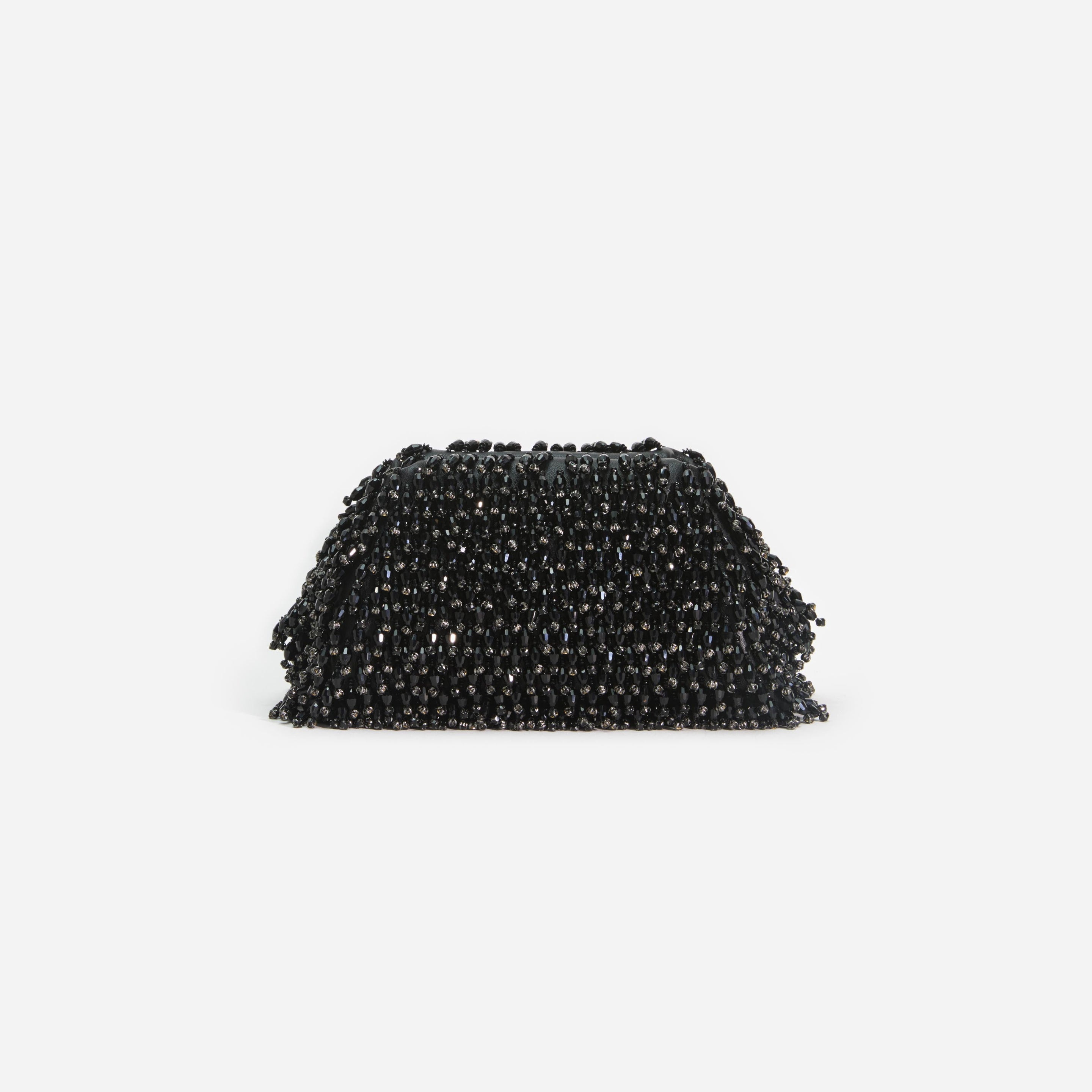 Black Crystal Embroidery Clutch Bag - 1