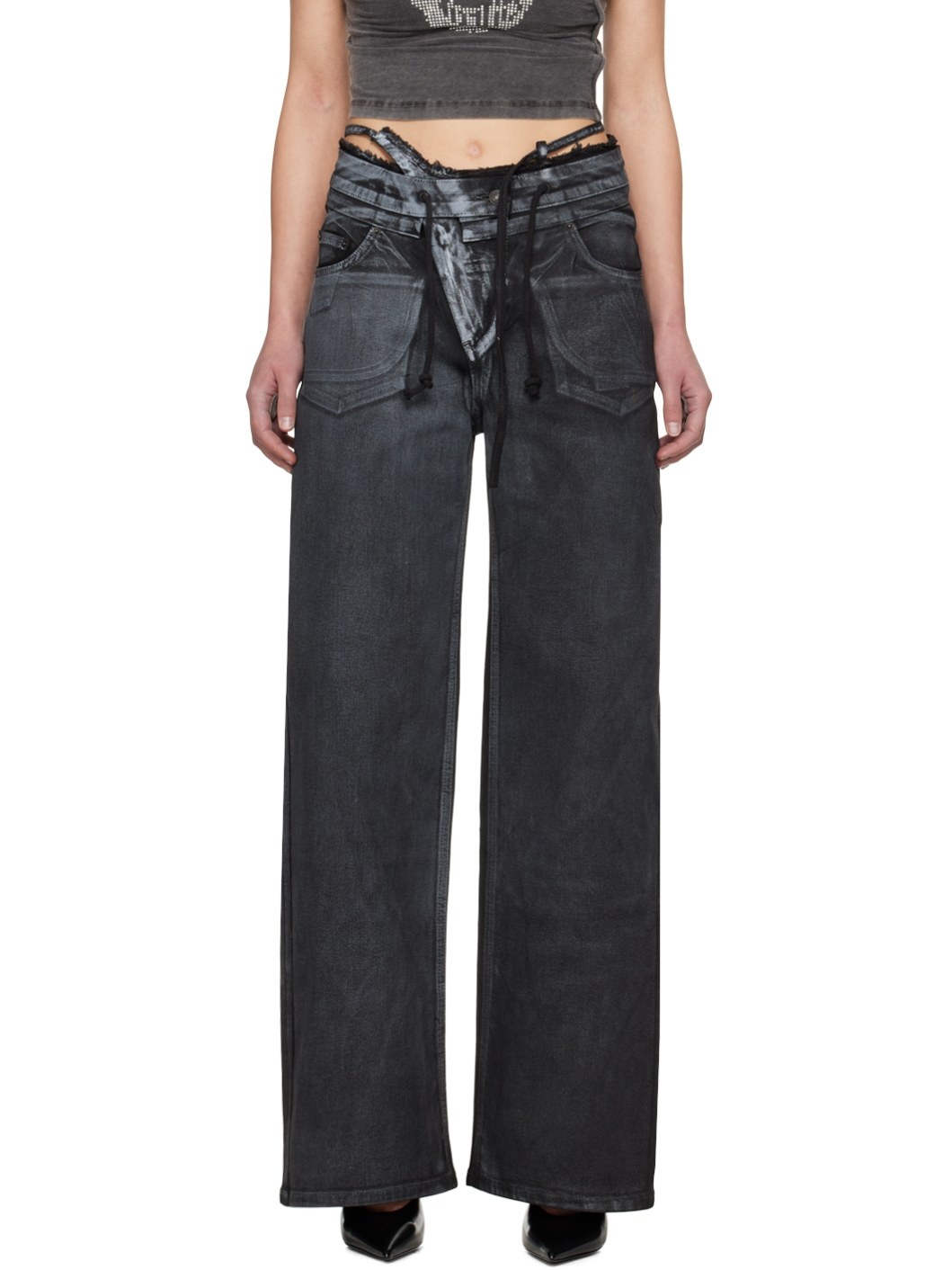 Black Double Fold Jeans - 1