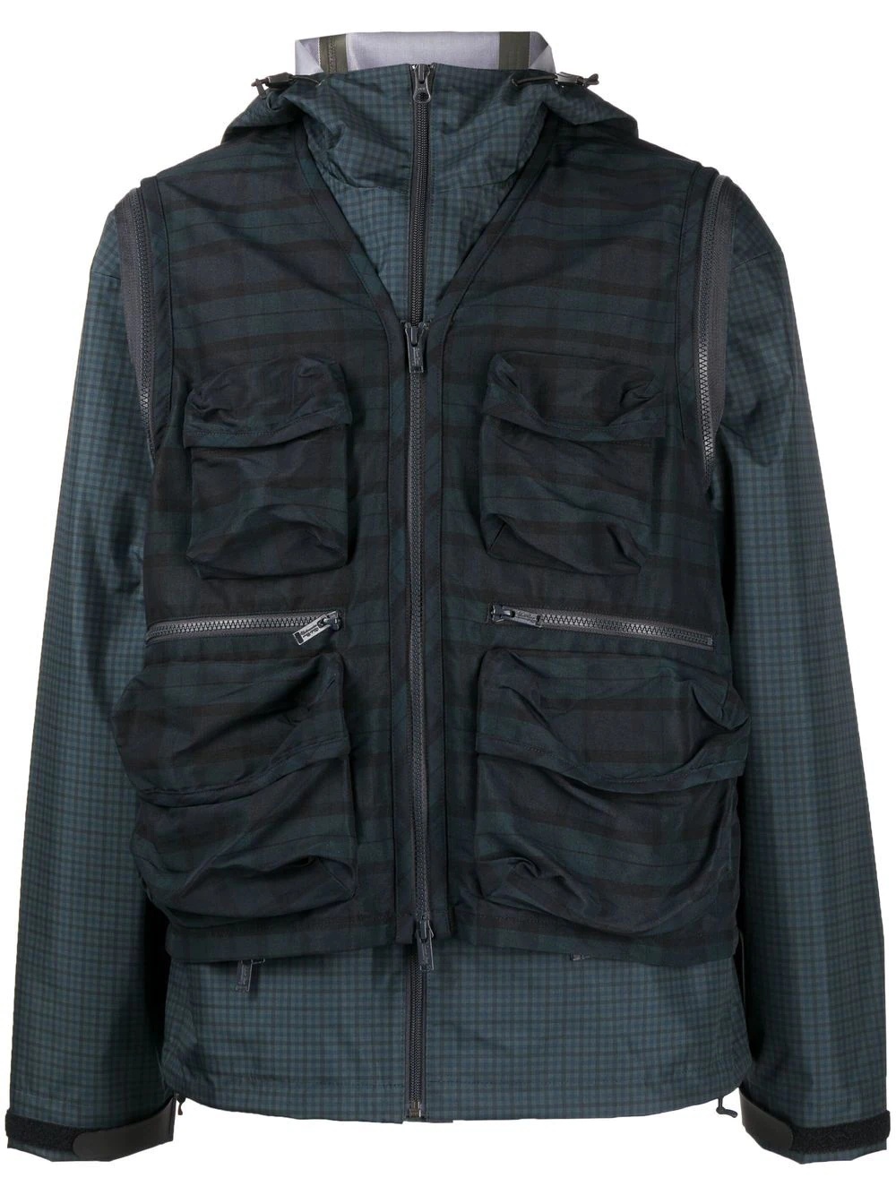 check-pattern zip-fastening jacket - 1