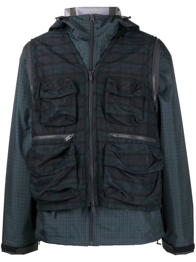 check-pattern zip-fastening jacket 1
