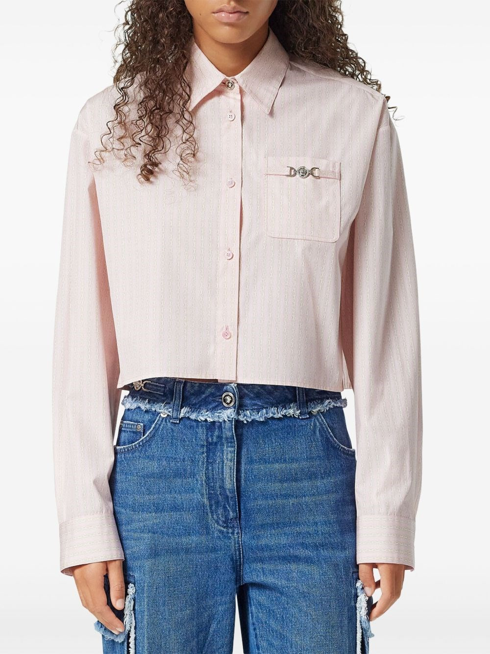 Pinstripe Chain cropped shirt - 2