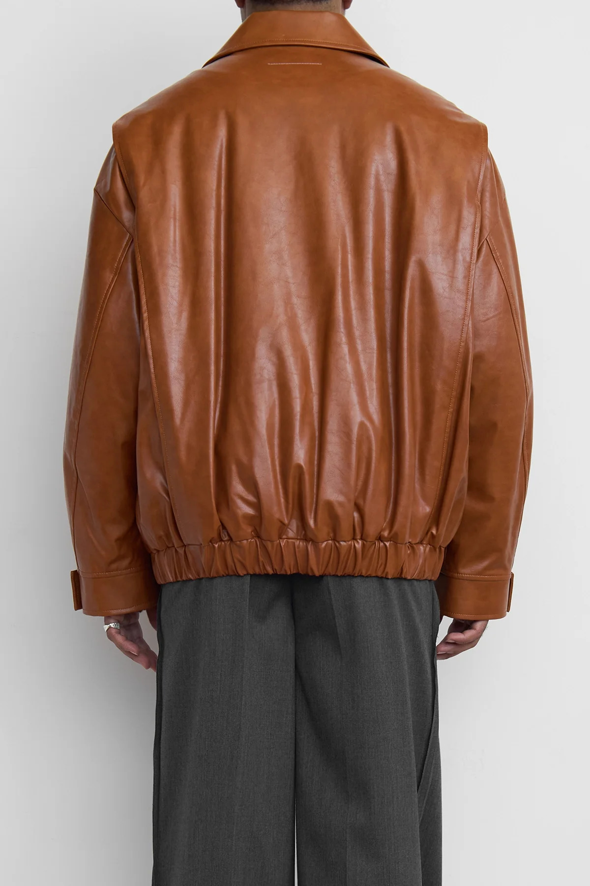 MM6 Faux Leather Aviator Bomber Jacket Caramel - 6