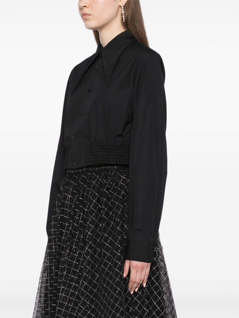 oversized collar cropped shirt - 6
