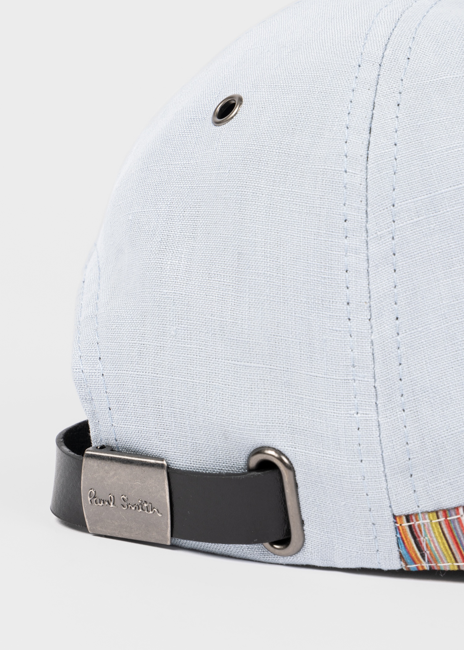Sky Blue Linen Signature Stripe Trim Cap - 4