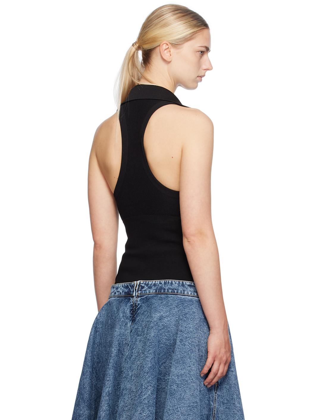 Black Spread Collar Bodysuit - 3