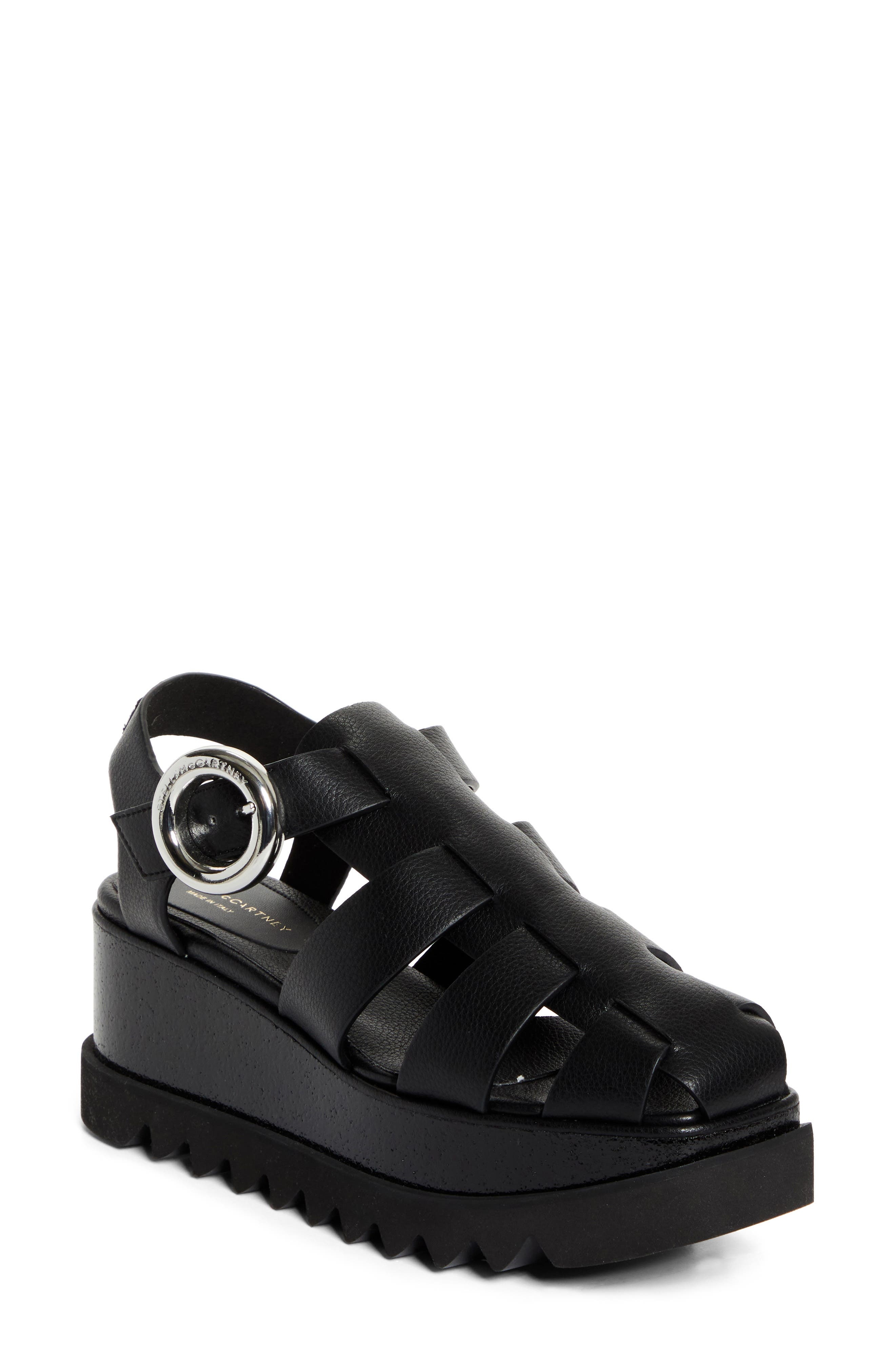 Stella McCartney Elyse Wedge Fisherman Sandal in Black at Nordstrom - 1