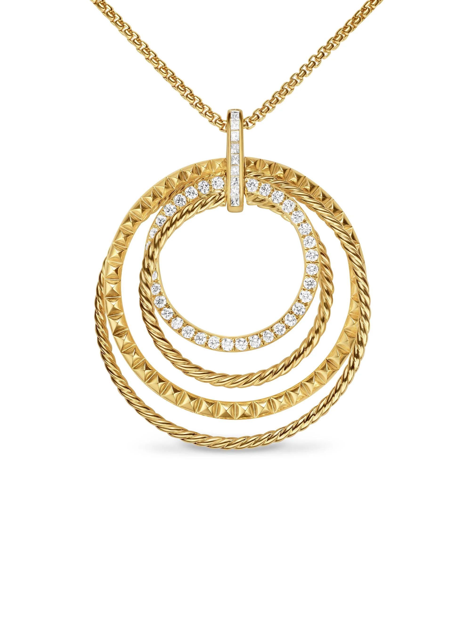 Women's Crossover Trio Pendant Necklace in 18K Yellow Gold with Diamonds, 39.5MM - Diamond - 1