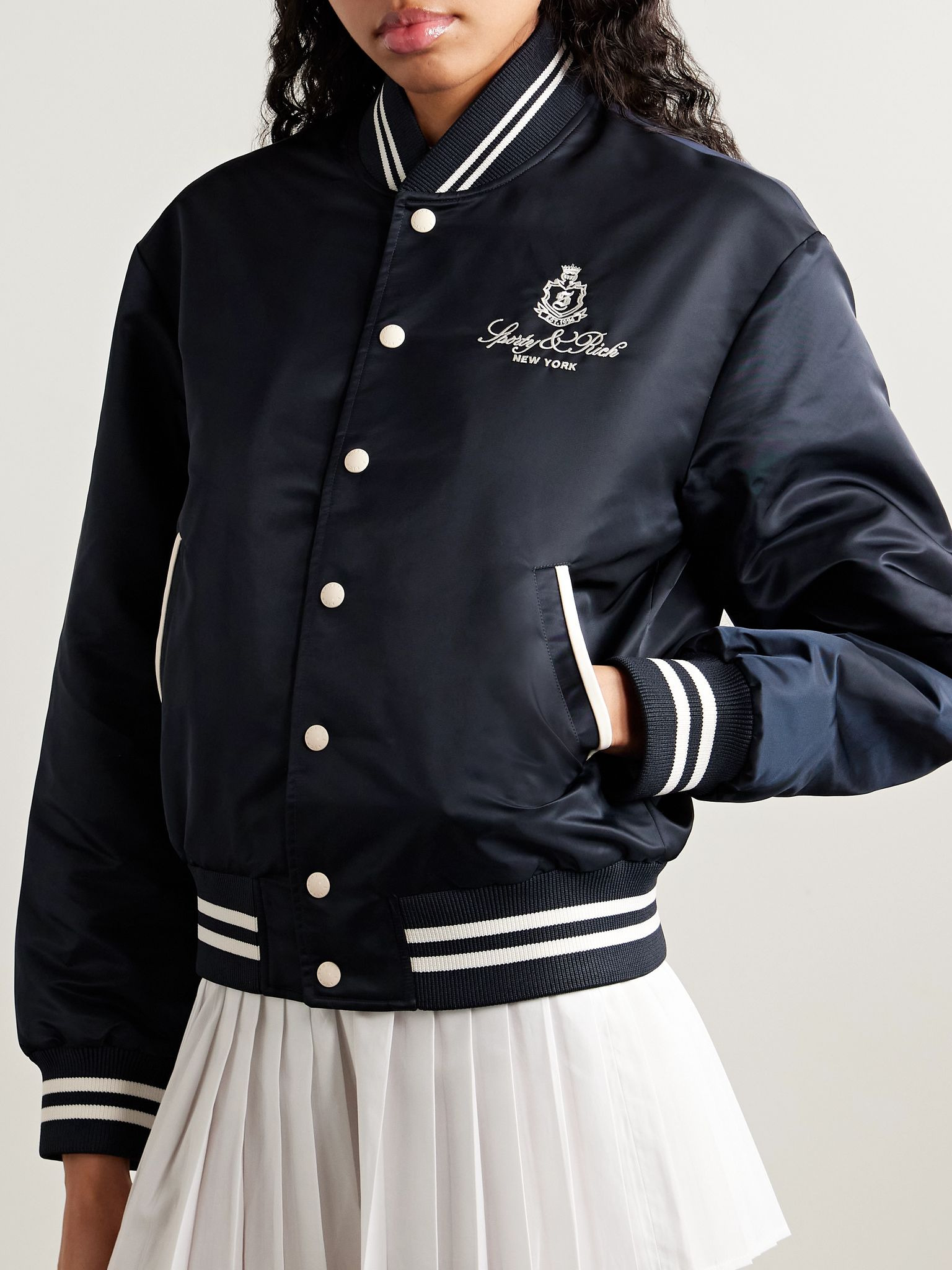 Vendome embroidered striped shell bomber jacket Navy - 3