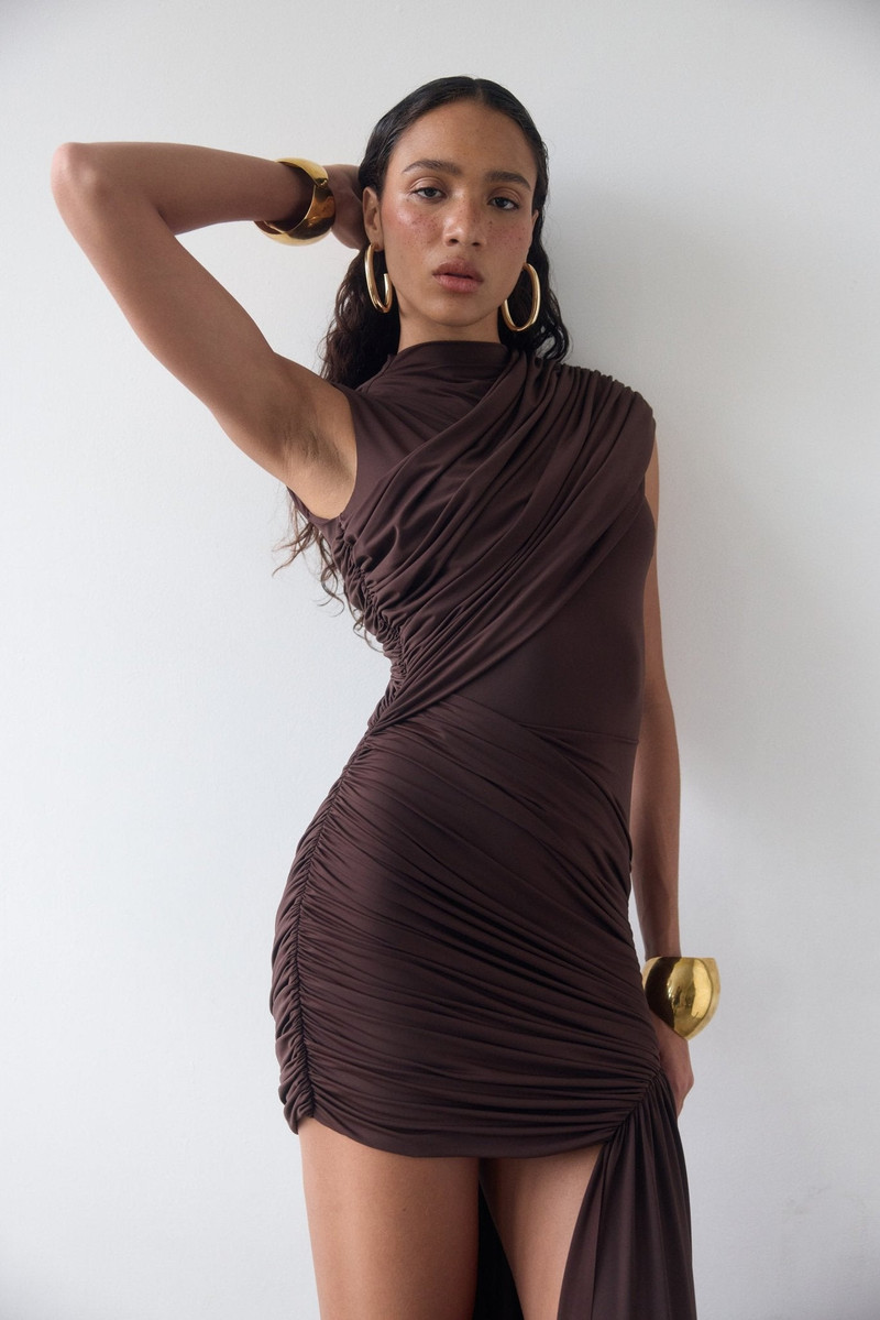 De La Vali RAVENNA MINI DRESS IN CHOCOLATE BROWN JERSEY outlook