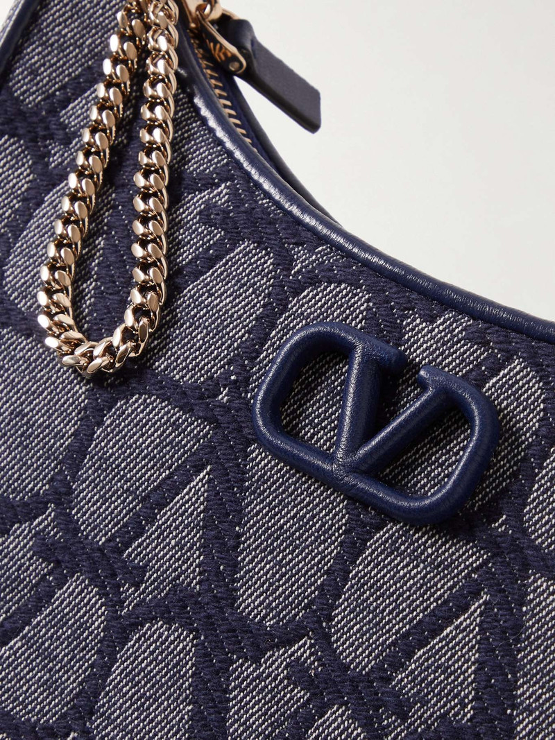 VLOGO mini leather-trimmed denim-jacquard shoulder bag 4