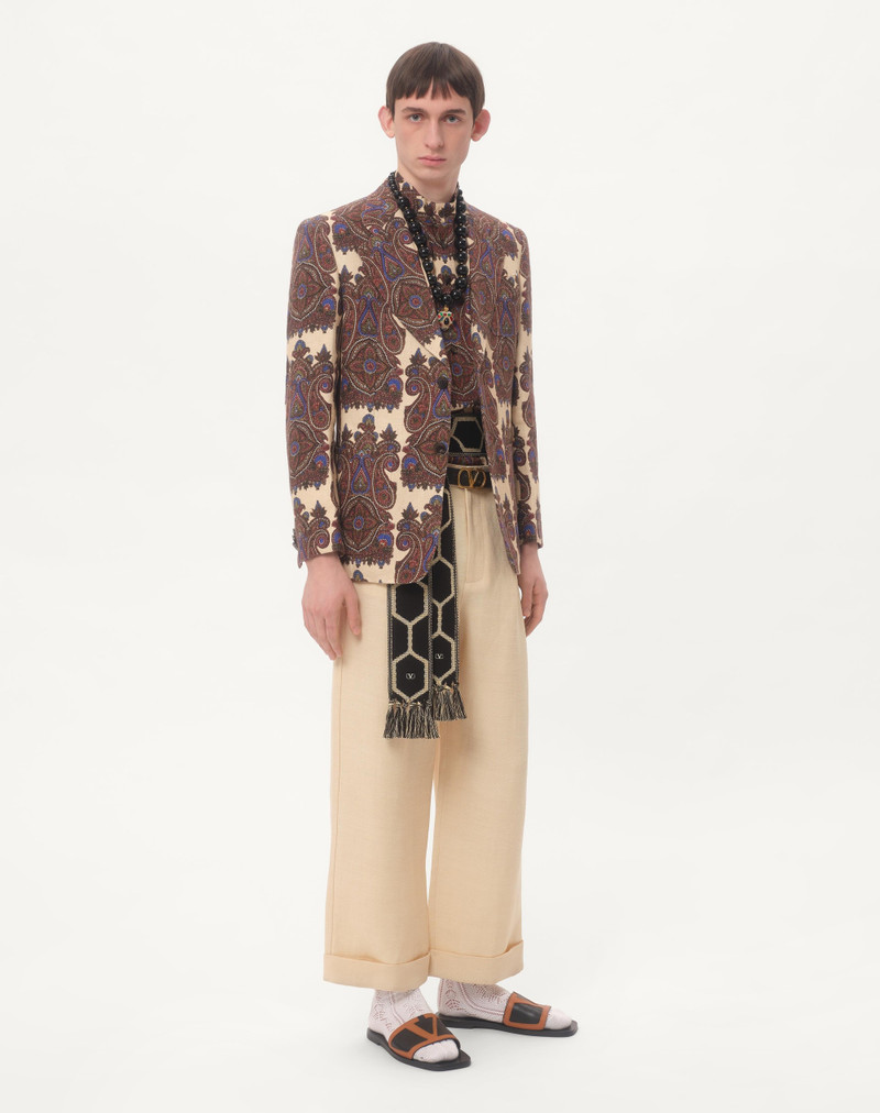 Valentino SHORT-SLEEVED LINEN KAFTAN WITH VOYAGE IMAGINAIRE PRINT outlook