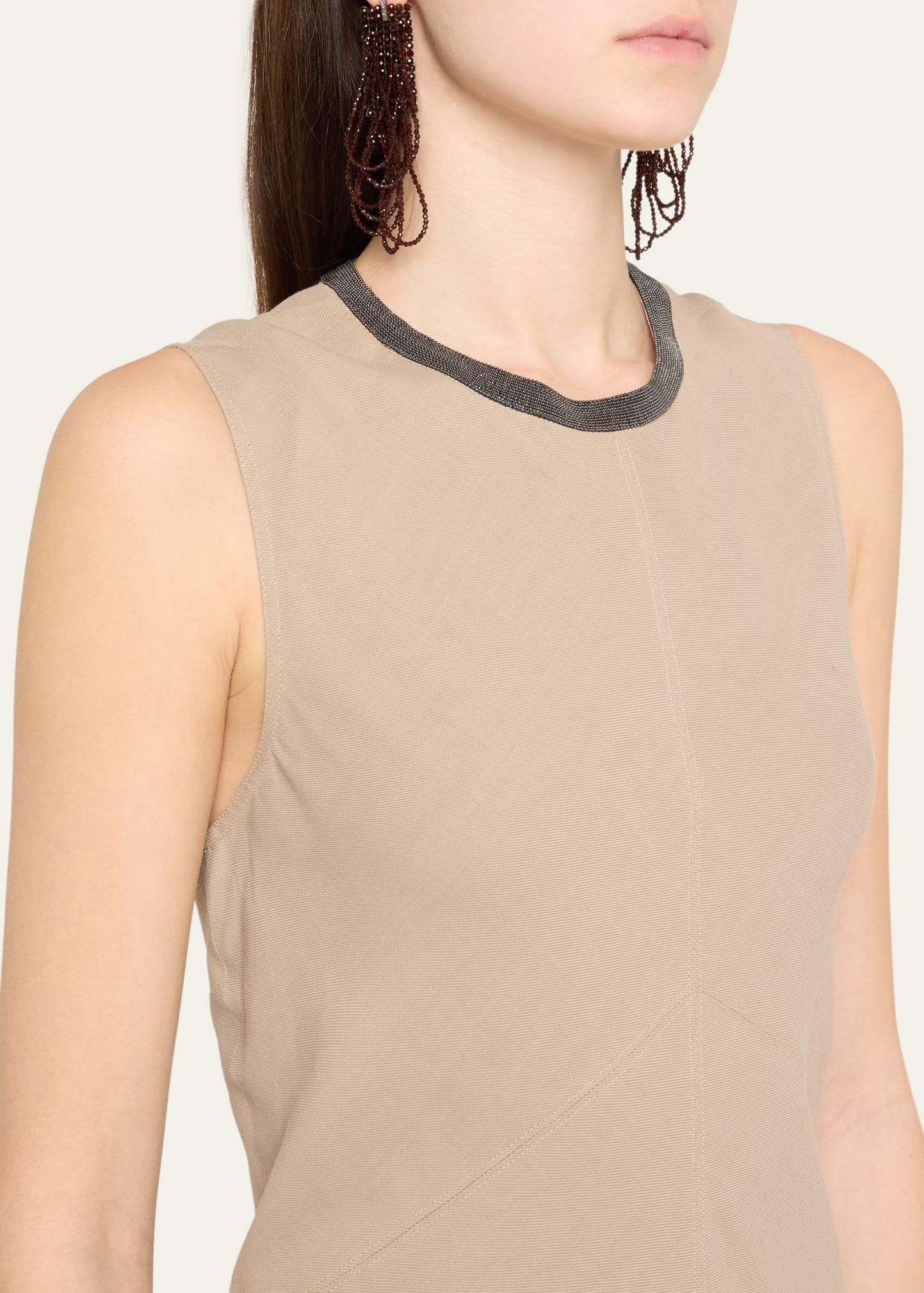 Monili Neckline Linen Twill Dress - 5