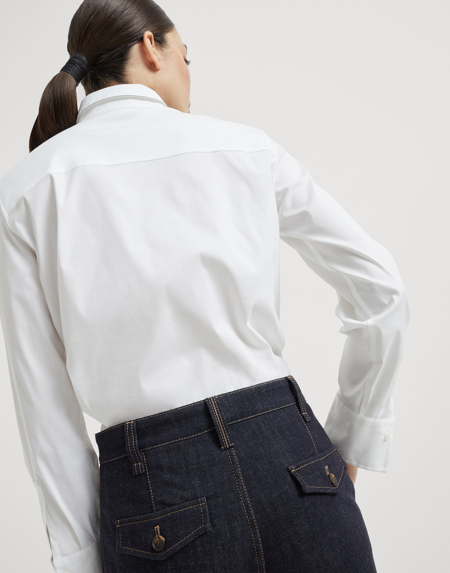 No-fade denim sartorial square trousers with monili - 3