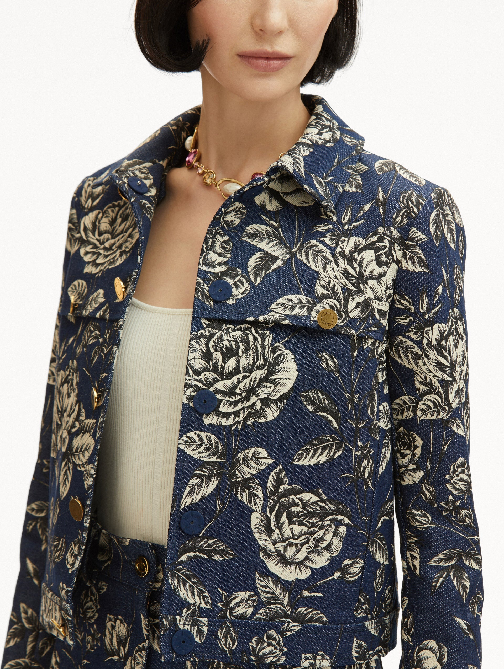 ROSE PRINTED DENIM JACKET - 6