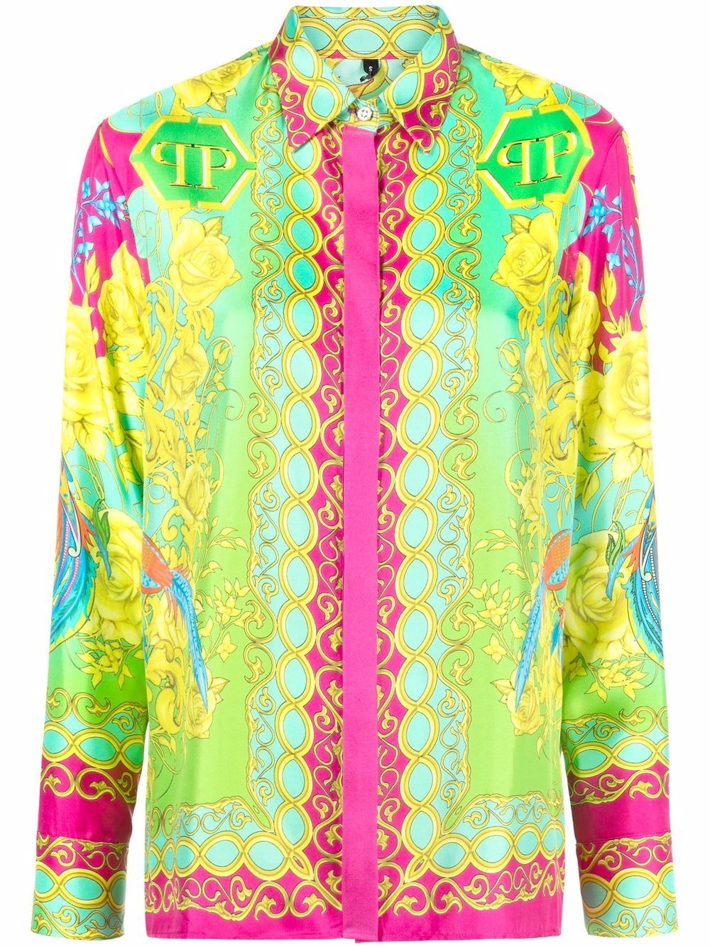 baroque-print silk shirt - 1