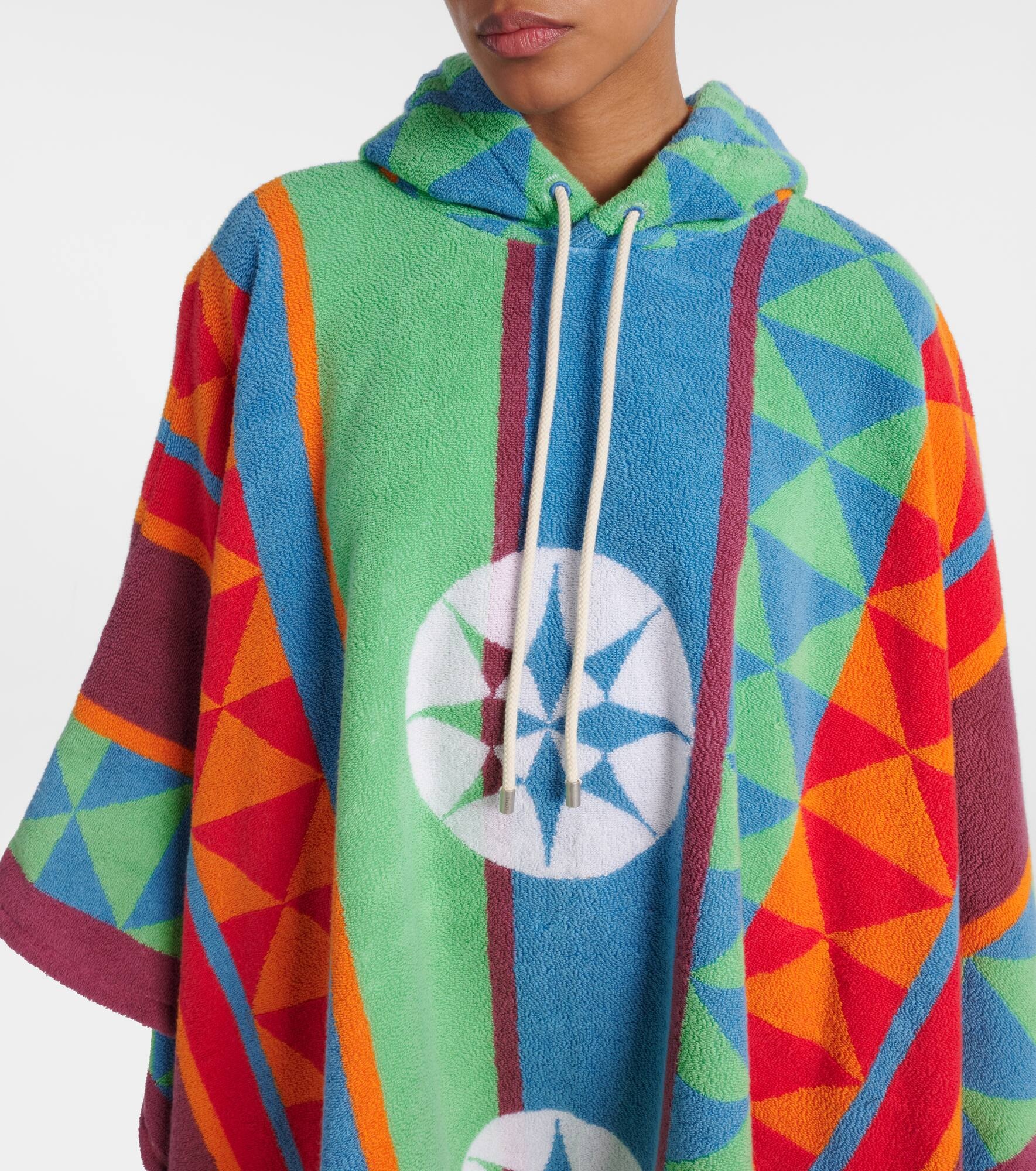 Printed hooded cotton terry poncho - 4