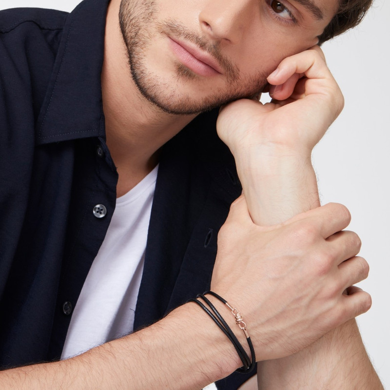 Rose Gold & Leather Cord Nodo Bracelet 4