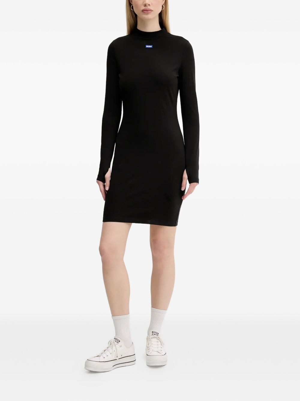 mock-neck logo-tab mini dress - 2