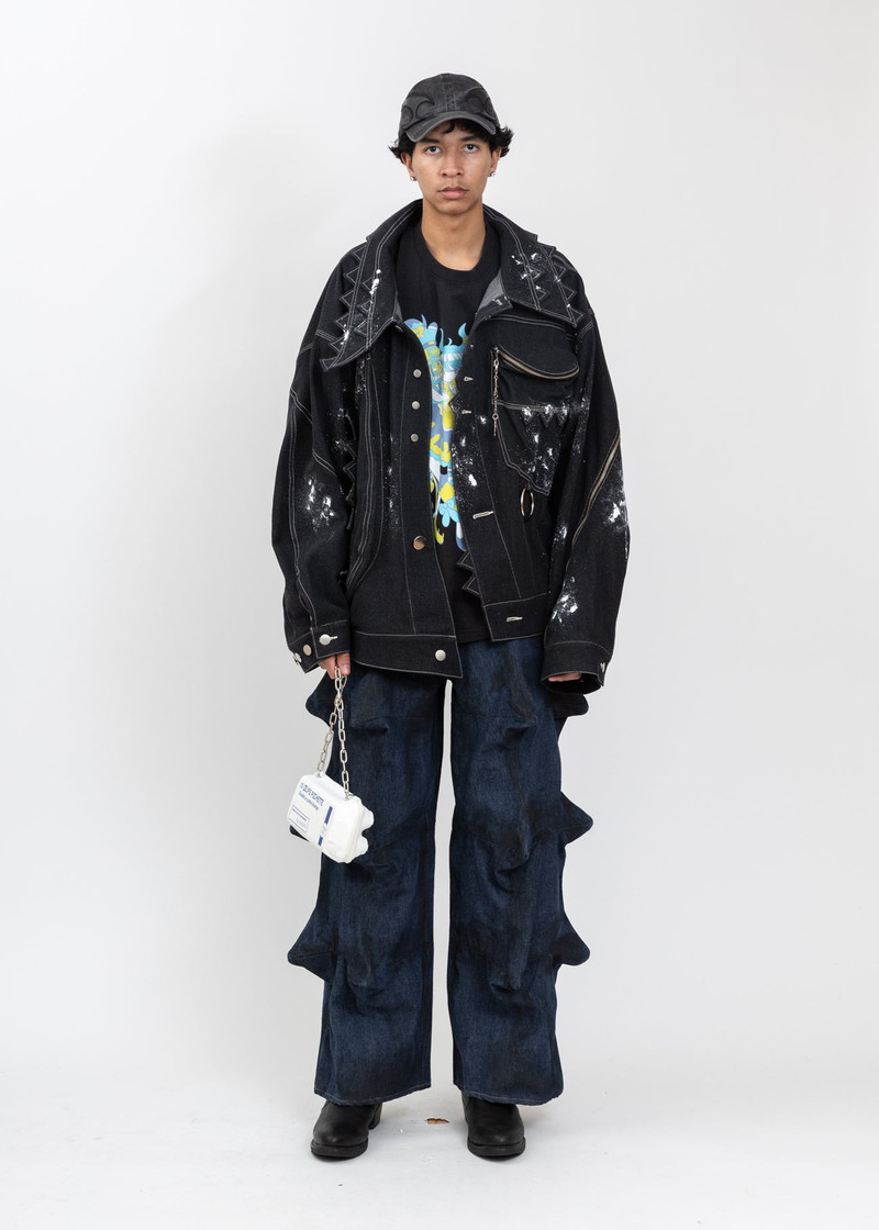 KIDILL Black Spiked Monster Denim Jacket outlook