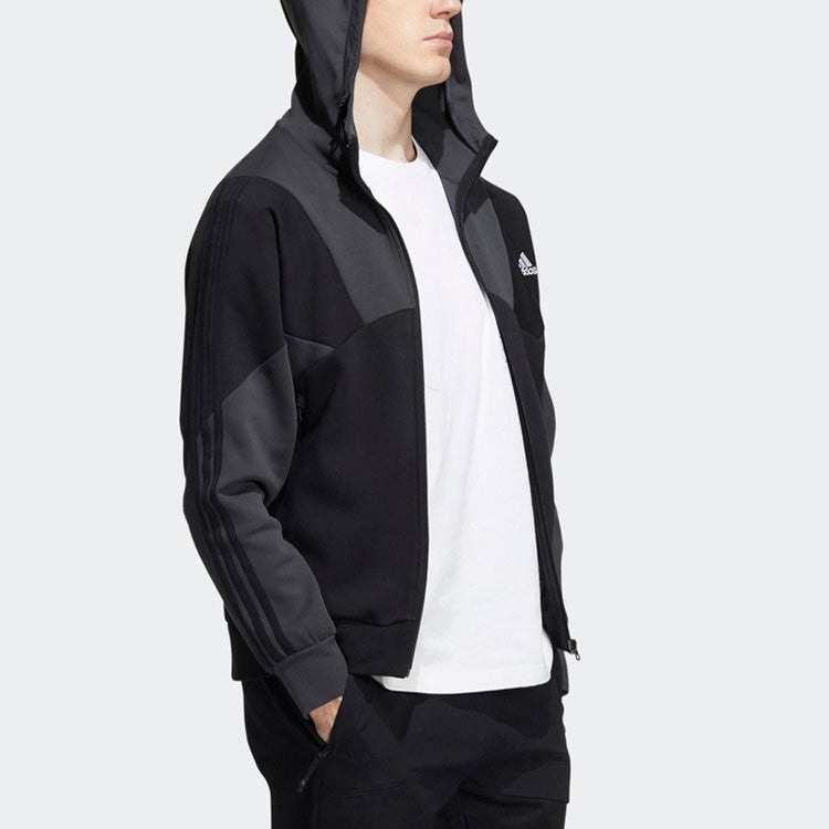 adidas Casual Sports hooded Splicing Jacket Black HE7469 - 3