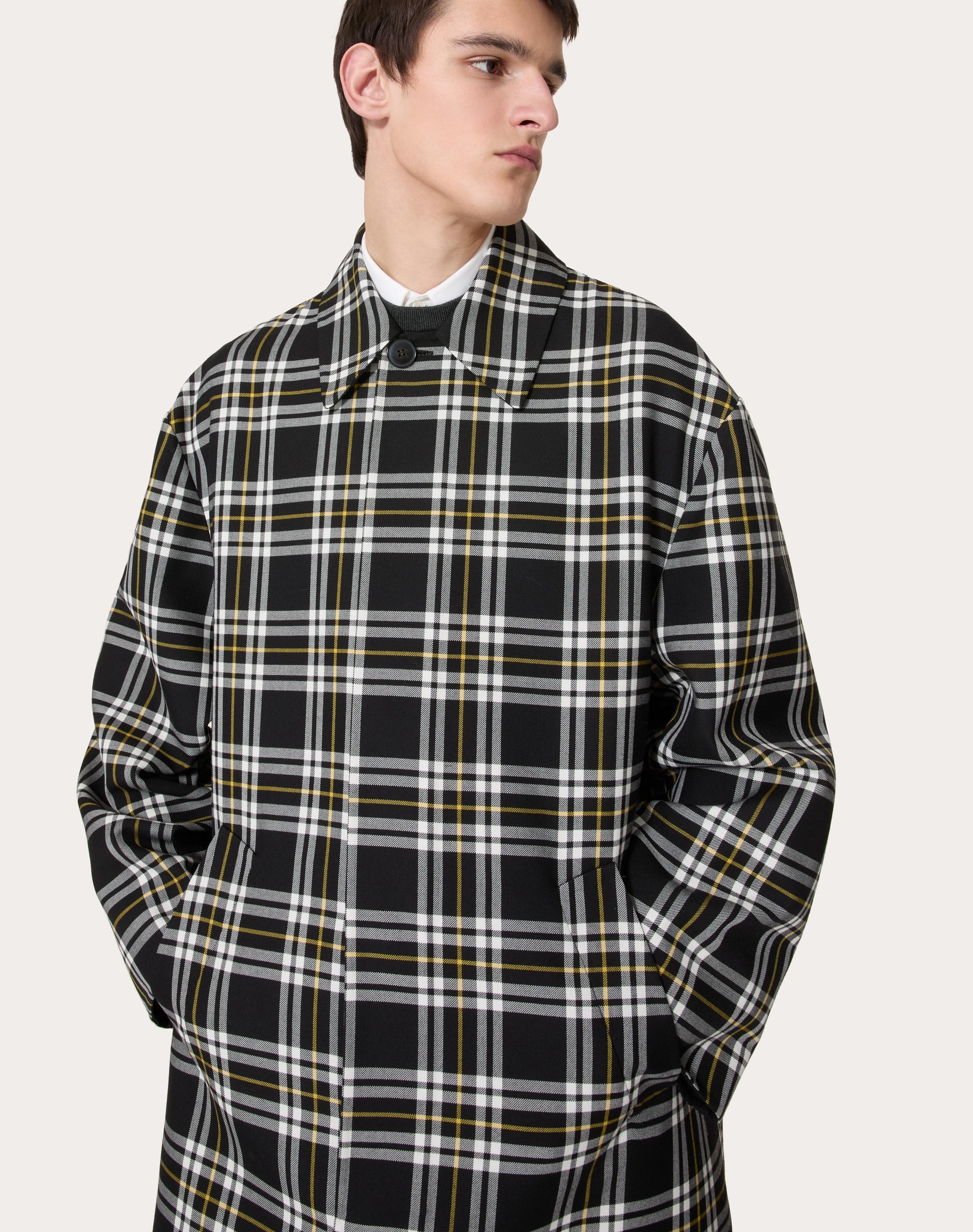 CHECK PRINT WOOL COAT - 5